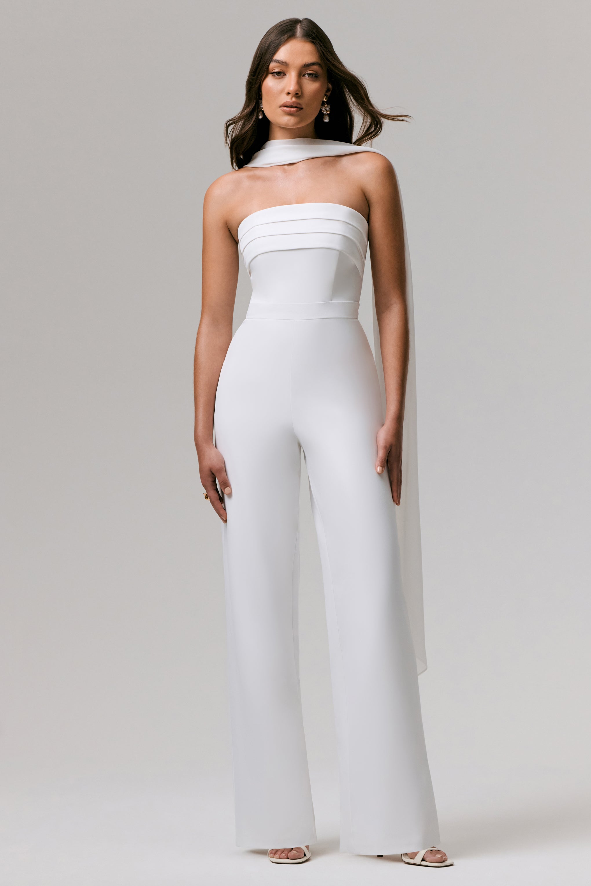 Enchanted | White High-Neck Jumpsuit With Scarf – Club L London - AUS