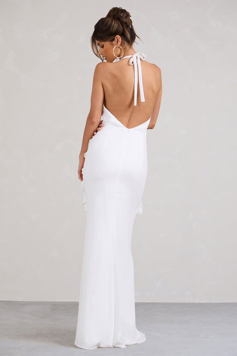 Morning White Halter Neck Split Maxi Dress Club L London AUS