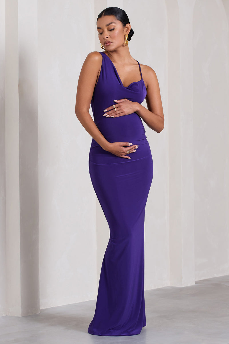 Phantasy Purple Maternity Cowl Neck Maxi Dress