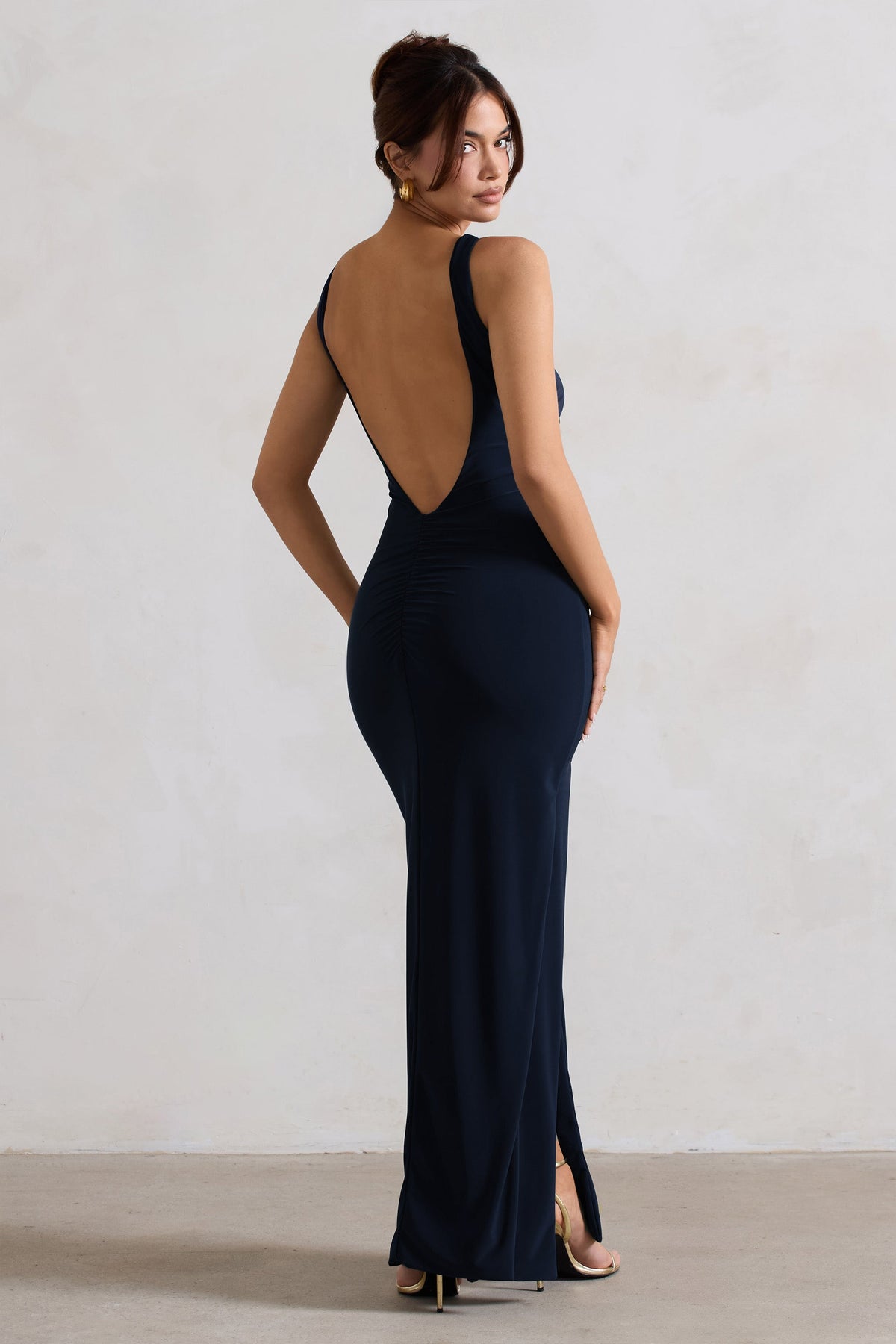 Collective Dress - Navy Square Neck Maxi Dress with Plunge Back and Side Thigh Split image 3