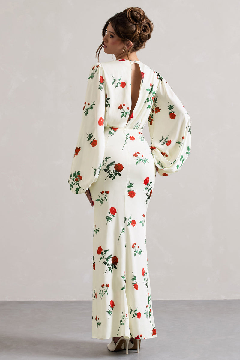 Wild Rose | Light Green Puff-Sleeve Cut-Out Maxi Dress
