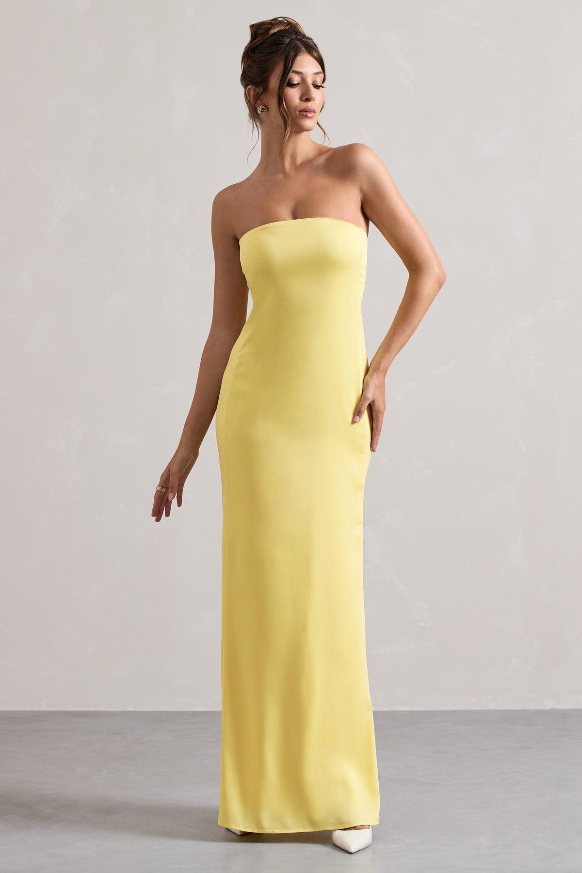 Collective Dress - Lemon Satin Bandeau Maxi Dress image 2