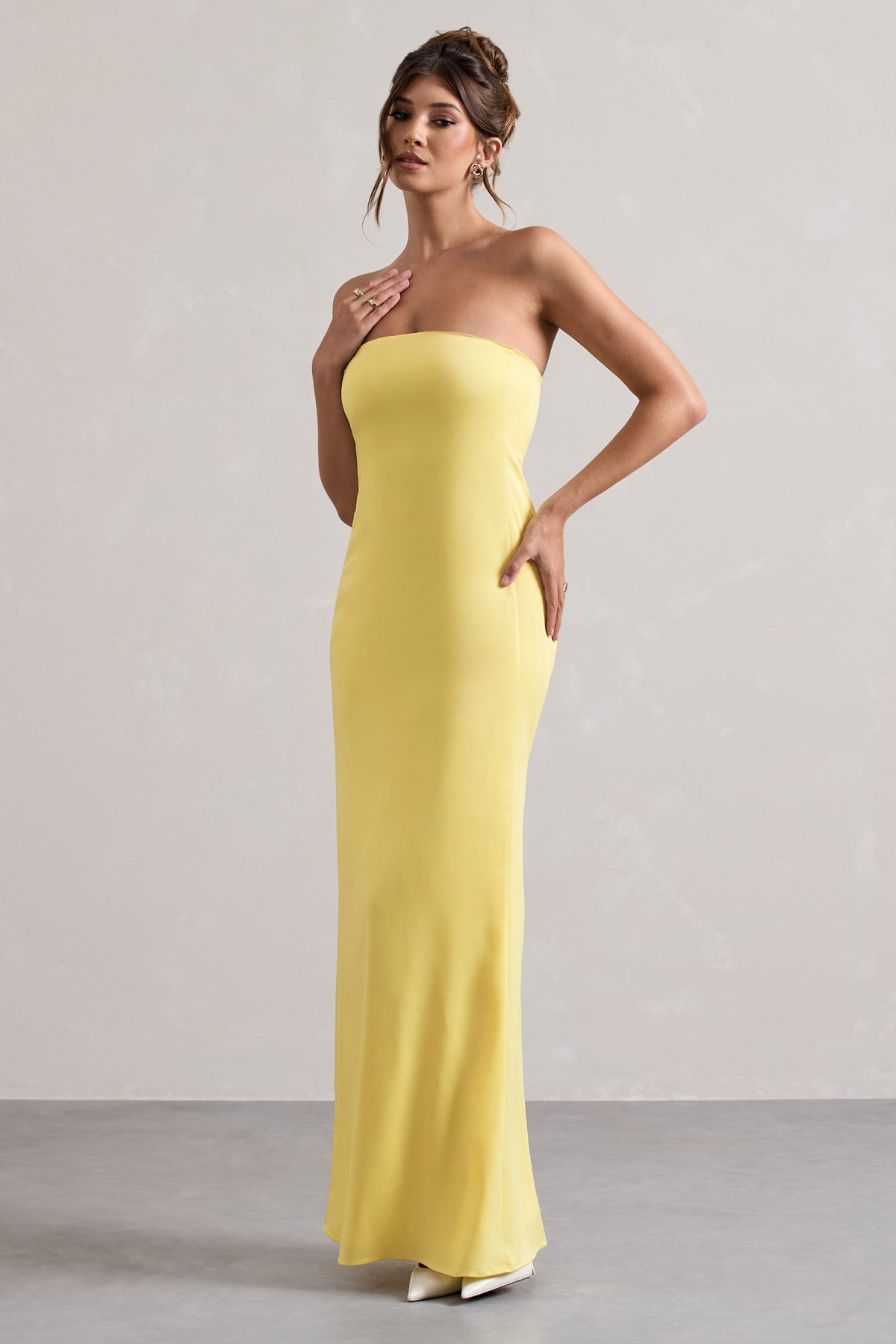Collective Dress - Lemon Satin Bandeau Maxi Dress image 5