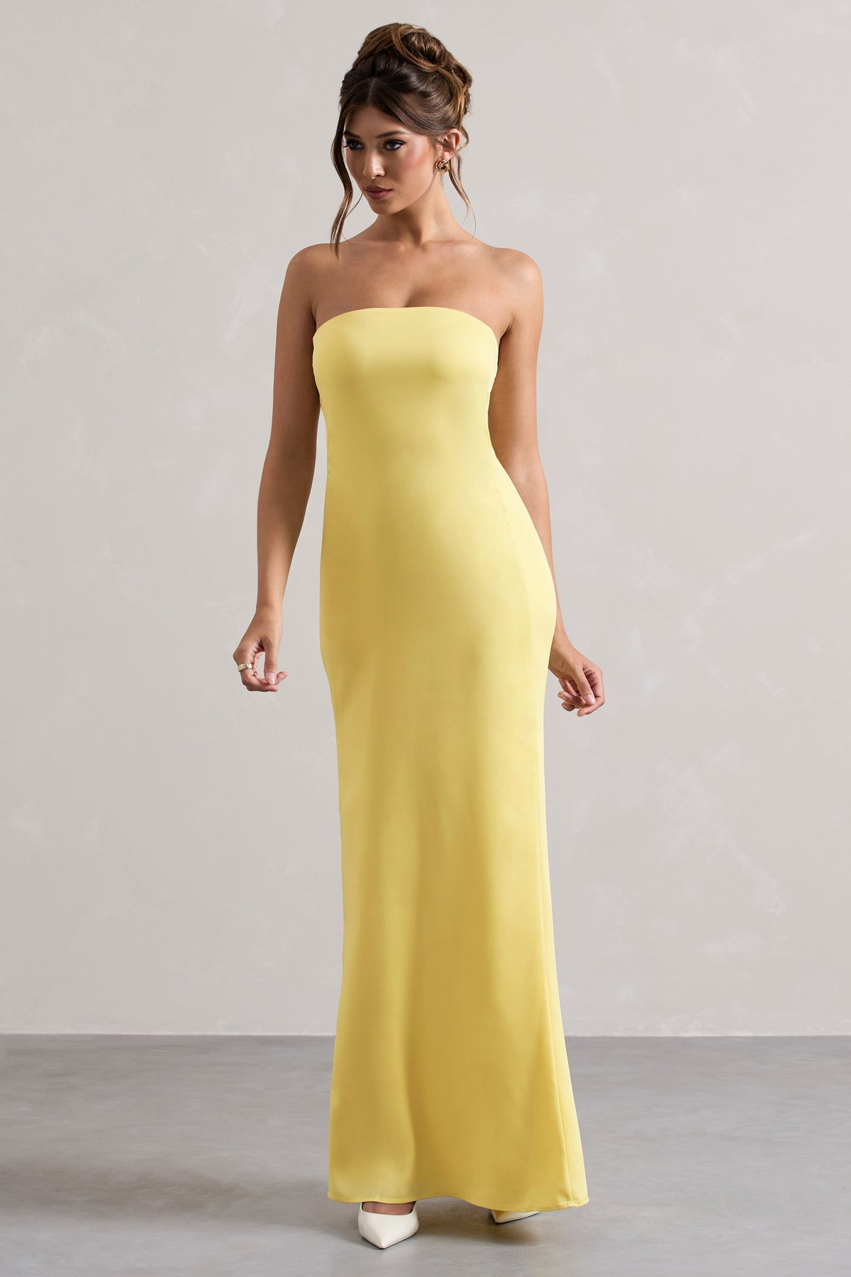 Collective Dress - Lemon Satin Bandeau Maxi Dress image 6