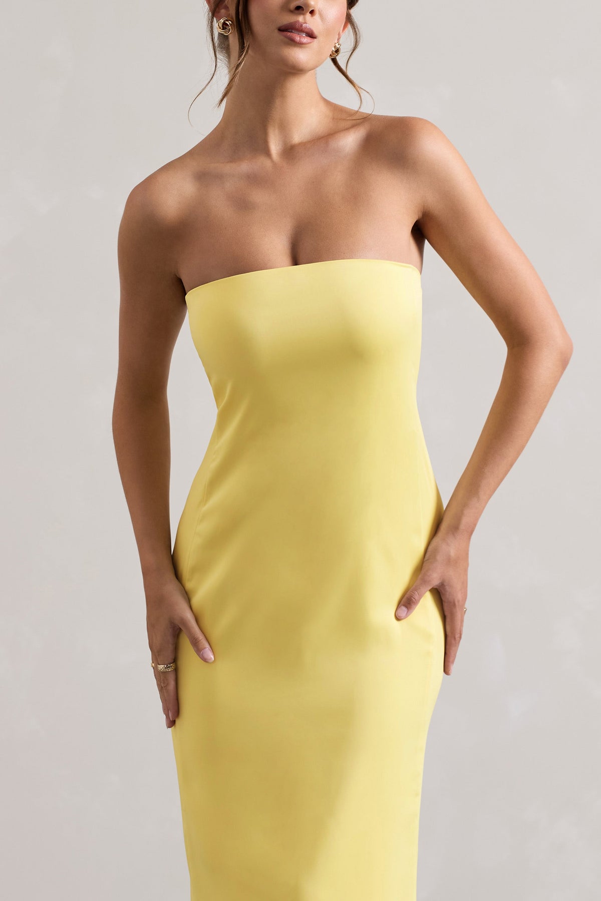 Collective Dress - Lemon Satin Bandeau Maxi Dress image 4