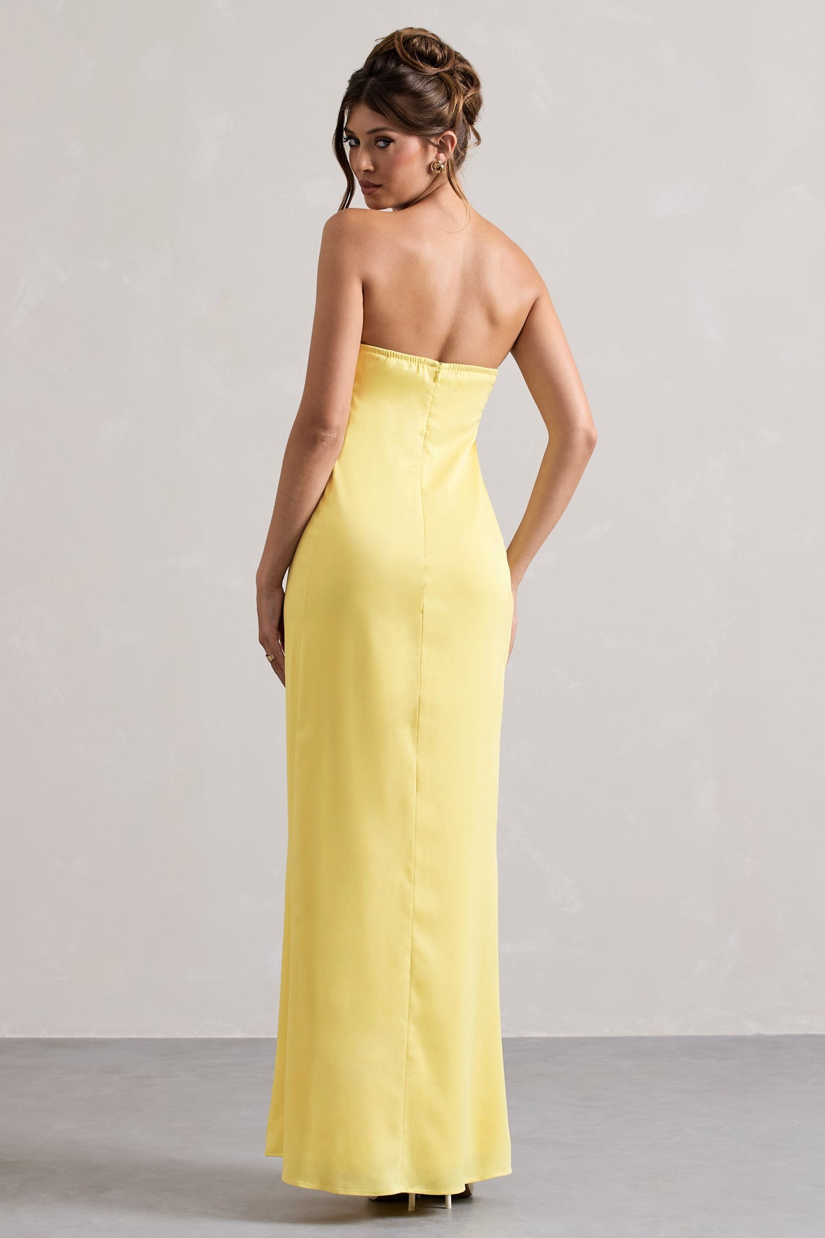 Collective Dress - Lemon Satin Bandeau Maxi Dress image 3
