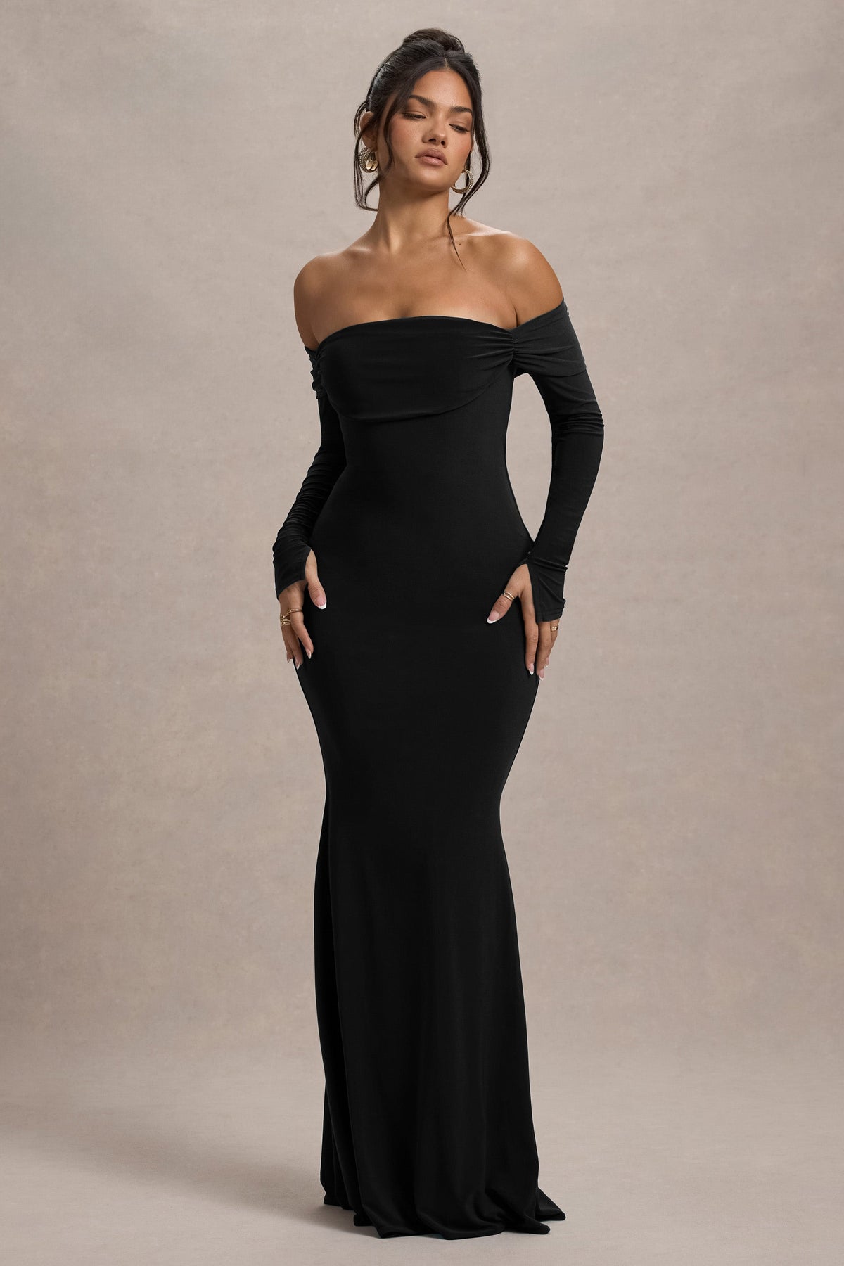 Black Bardot Long-Sleeve Maxi Dress - View 5 | Shop Formal Dress