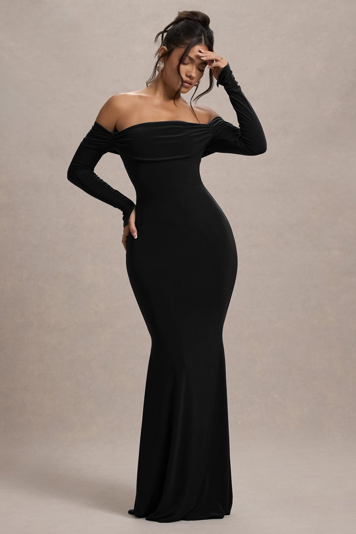 Black Bardot Long-Sleeve Maxi Dress - View 6 | Shop Formal Dress