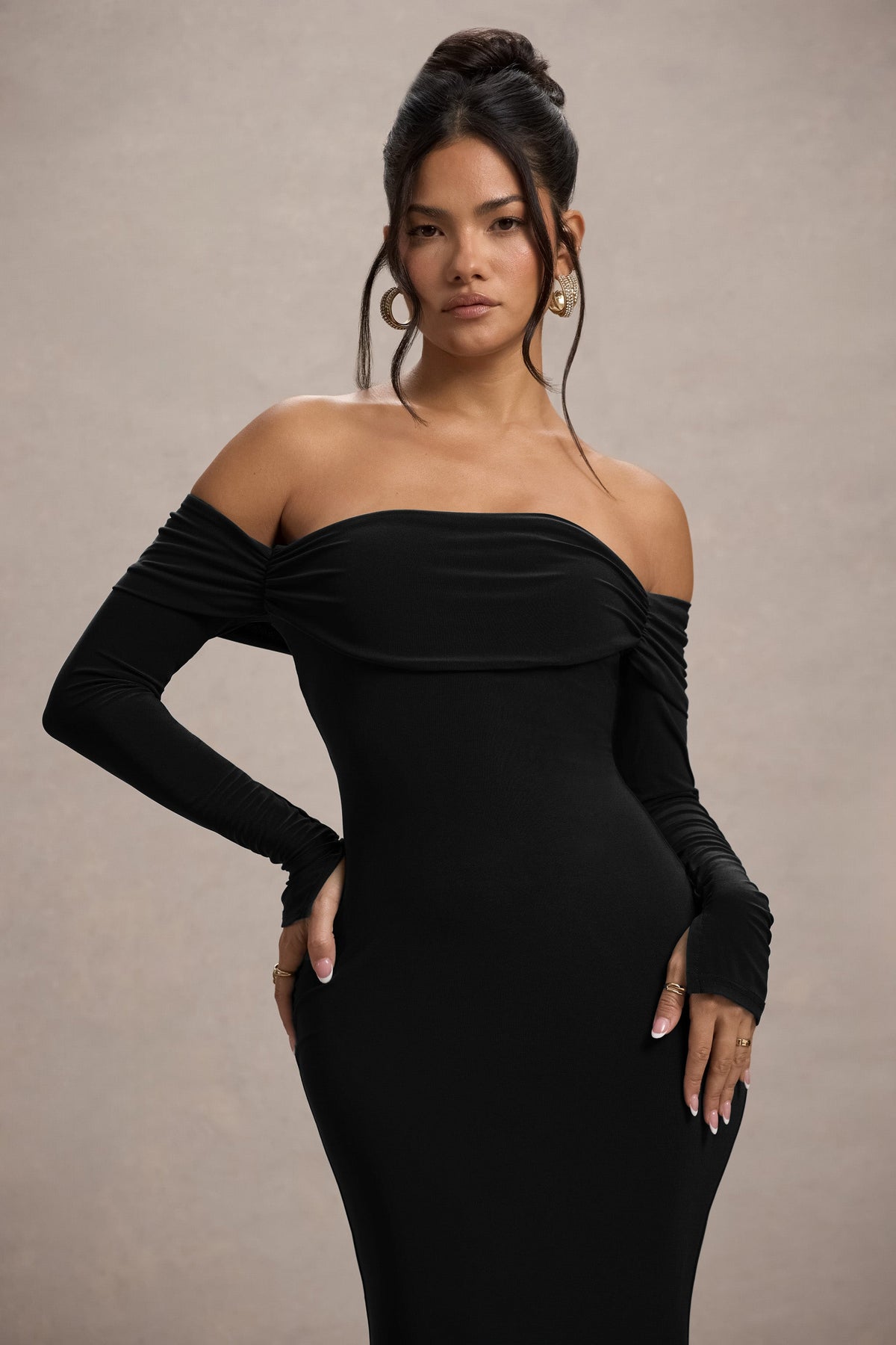 Black Bardot Long-Sleeve Maxi Dress - View 4 | Shop Formal Dress