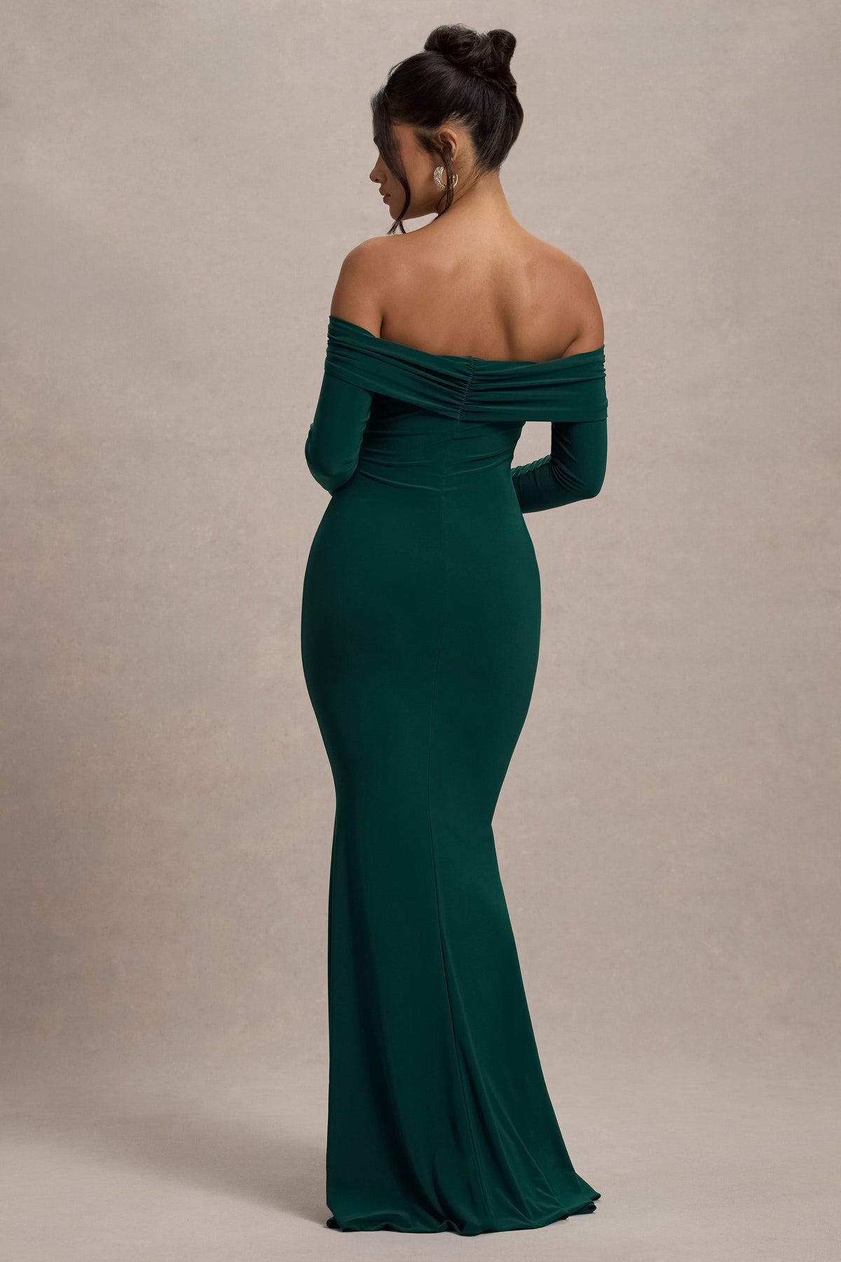 Bottle Green Bardot Long-Sleeve Maxi Dress - View 3 | Shop Formal Dress