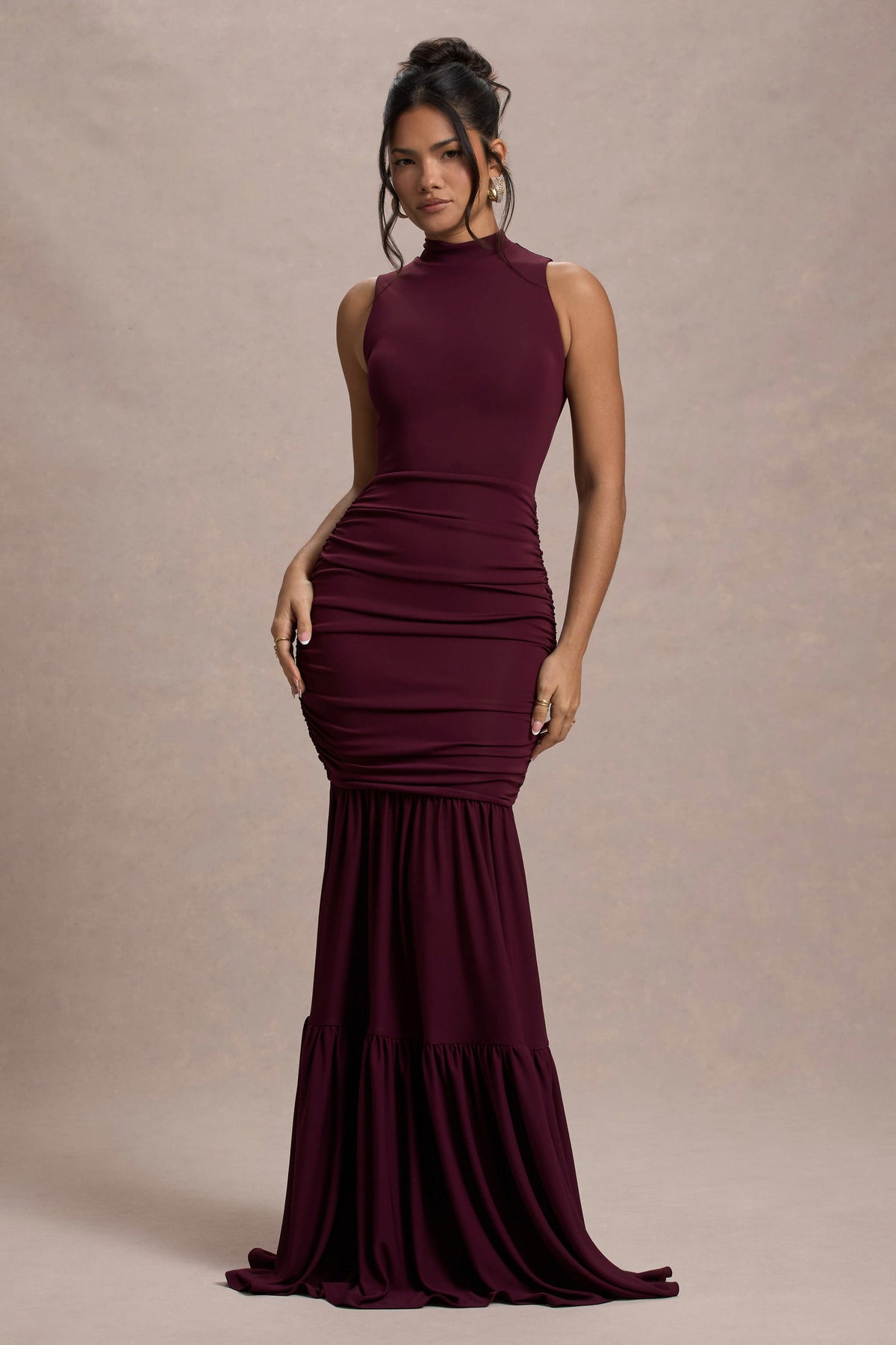 Collective Dress - Plum High-Neck Tiered Maxi Dress image 3