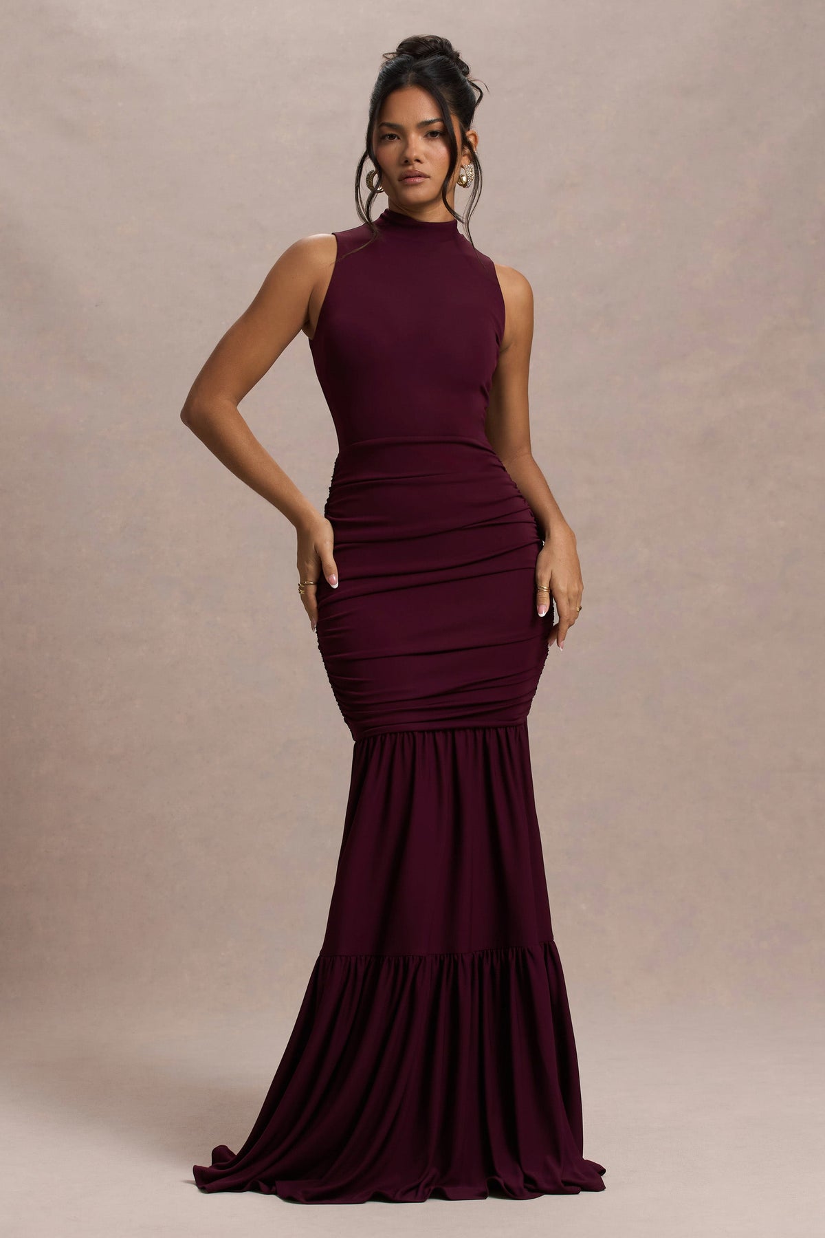 Collective Dress - Plum High-Neck Tiered Maxi Dress image 5