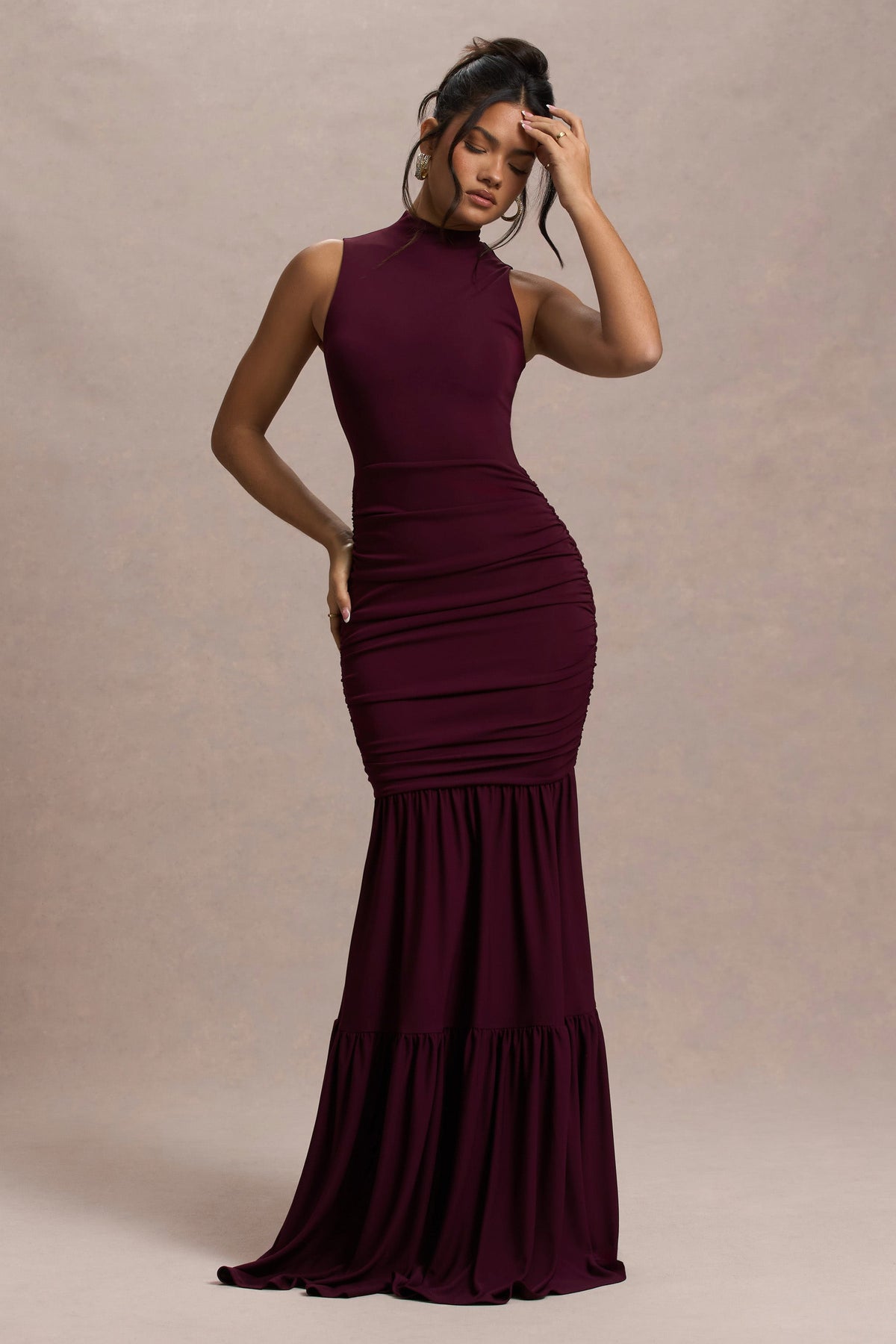 Collective Dress - Plum High-Neck Tiered Maxi Dress image 4
