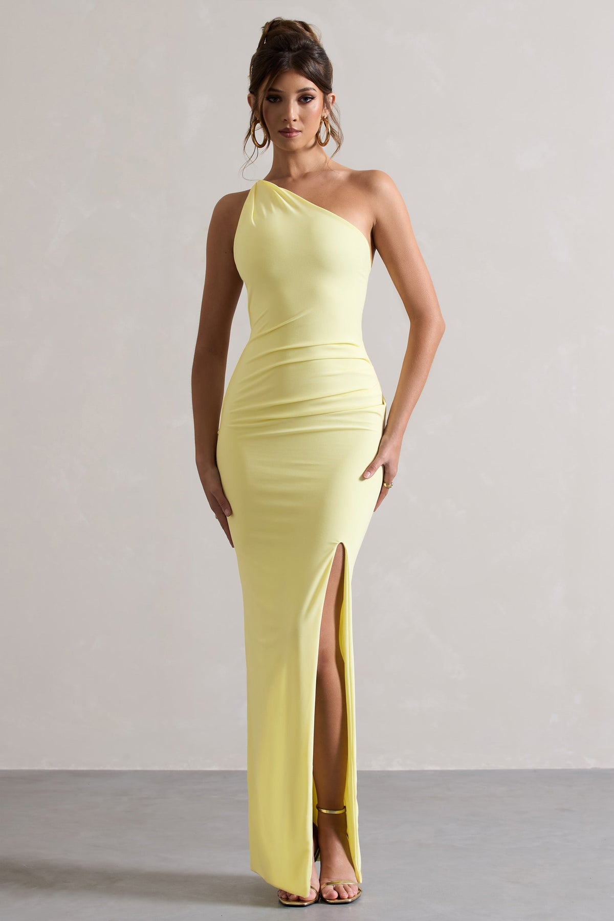 Collective Dress - Lemon One Shoulder Maxi Dress With Open Back Detail image 3