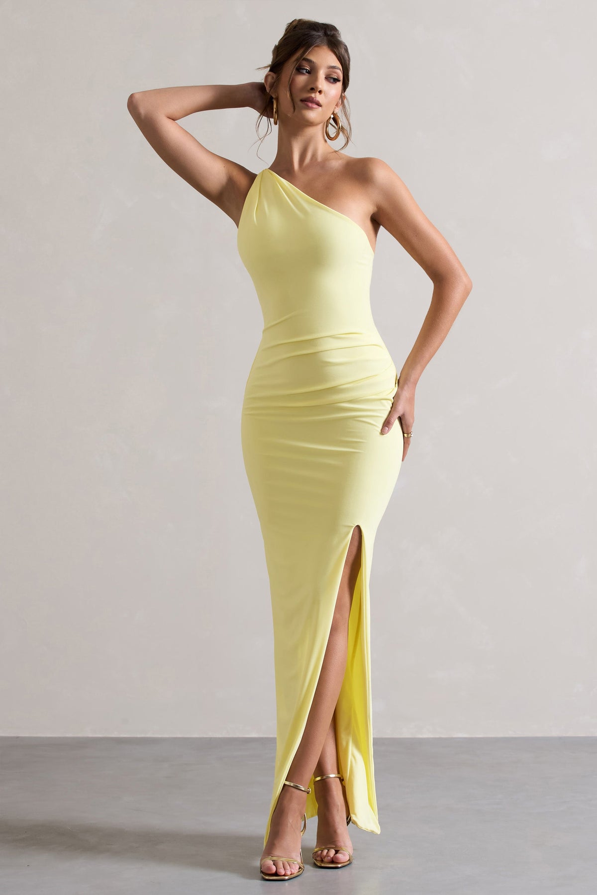 Collective Dress - Lemon One Shoulder Maxi Dress With Open Back Detail image 5