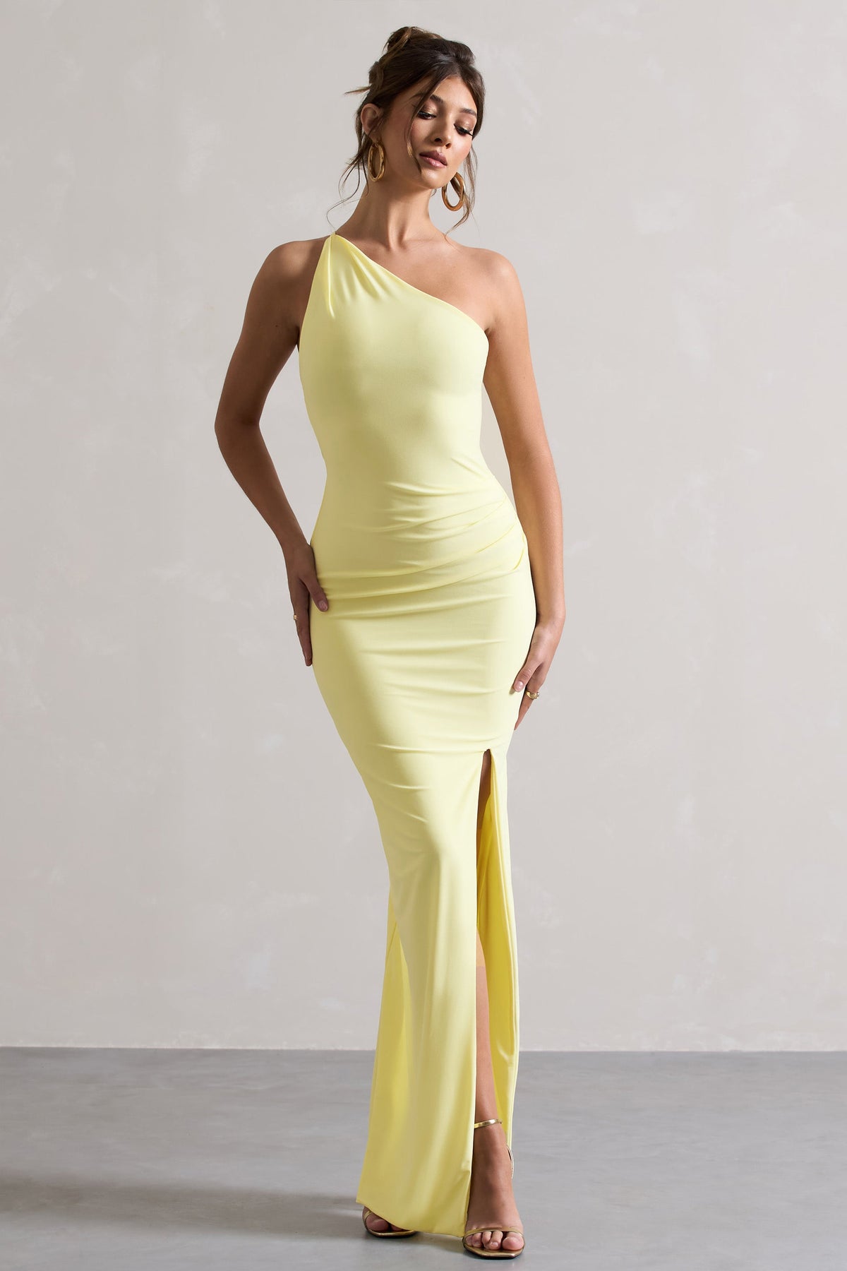 Collective Dress - Lemon One Shoulder Maxi Dress With Open Back Detail image 6