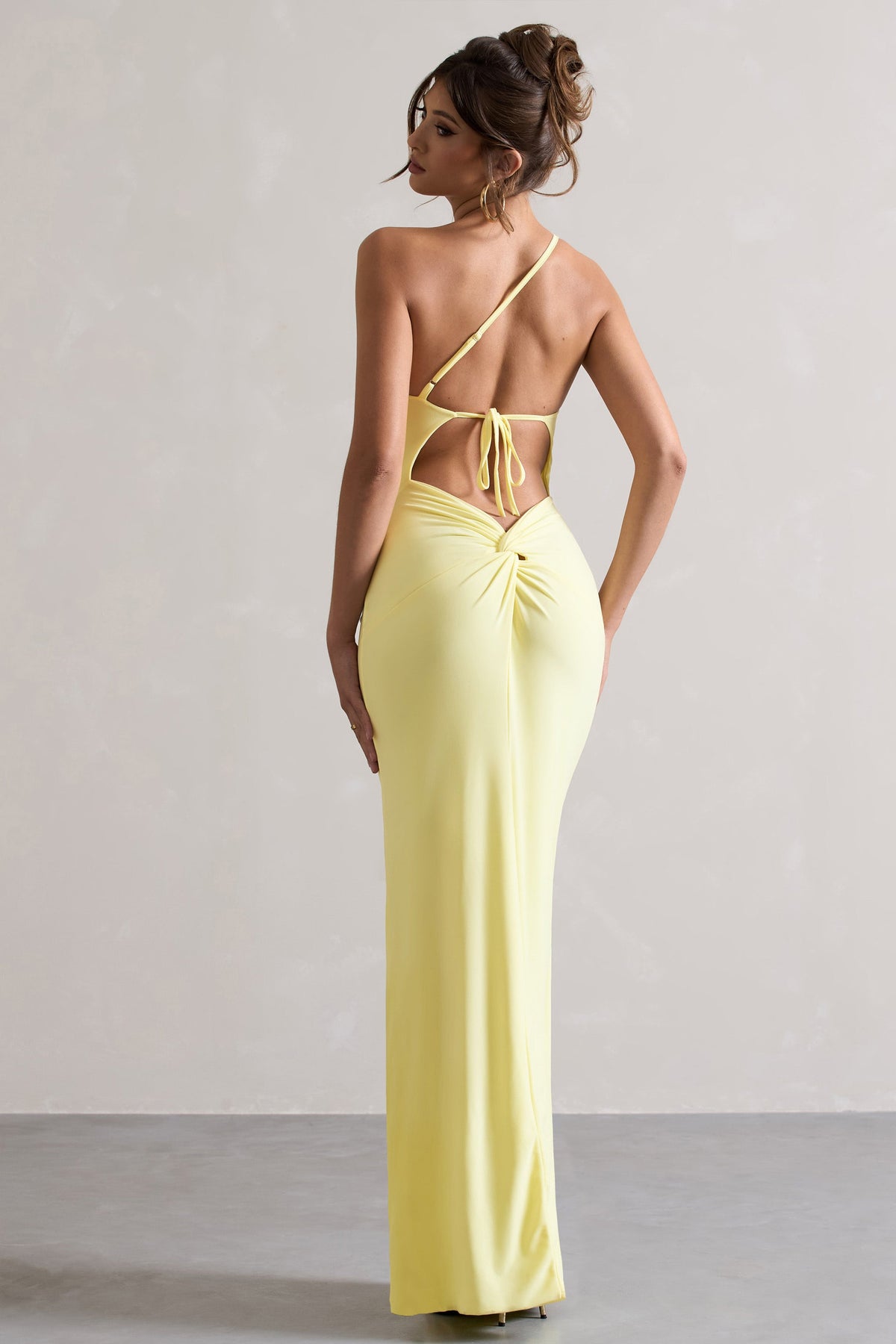 Collective Dress - Lemon One Shoulder Maxi Dress With Open Back Detail image 2