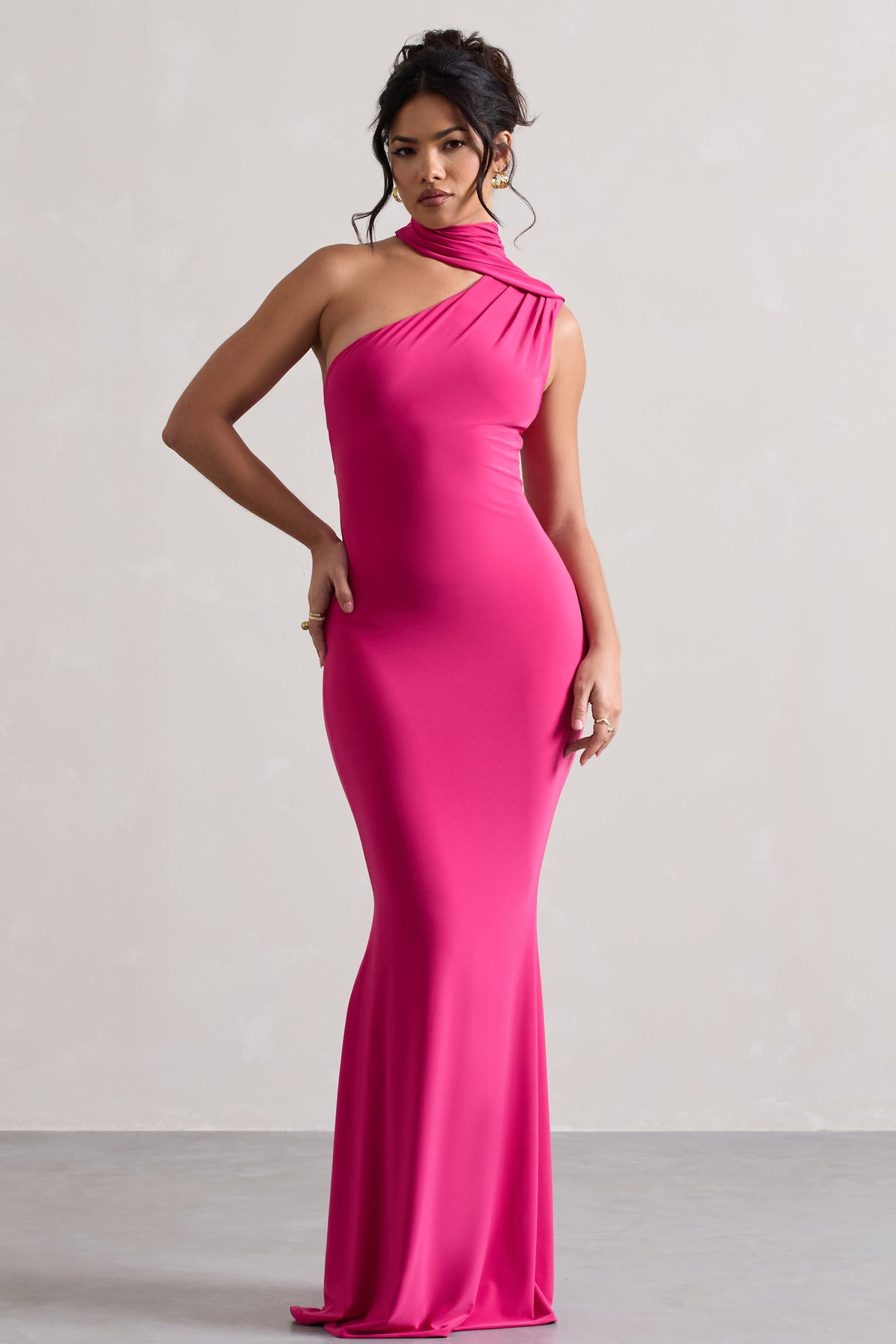 Pink One Shoulder Draped Maxi Dress - View 2 | Shop Formal Dress