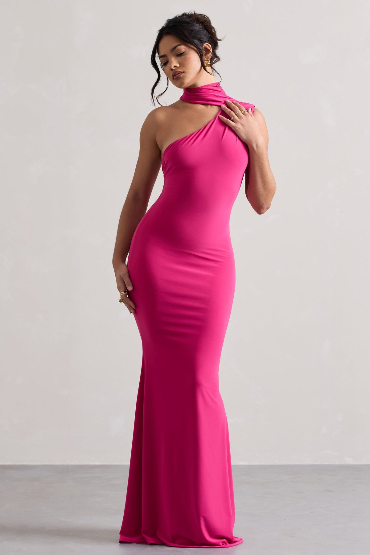 Pink One Shoulder Draped Maxi Dress - View 5 | Shop Formal Dress