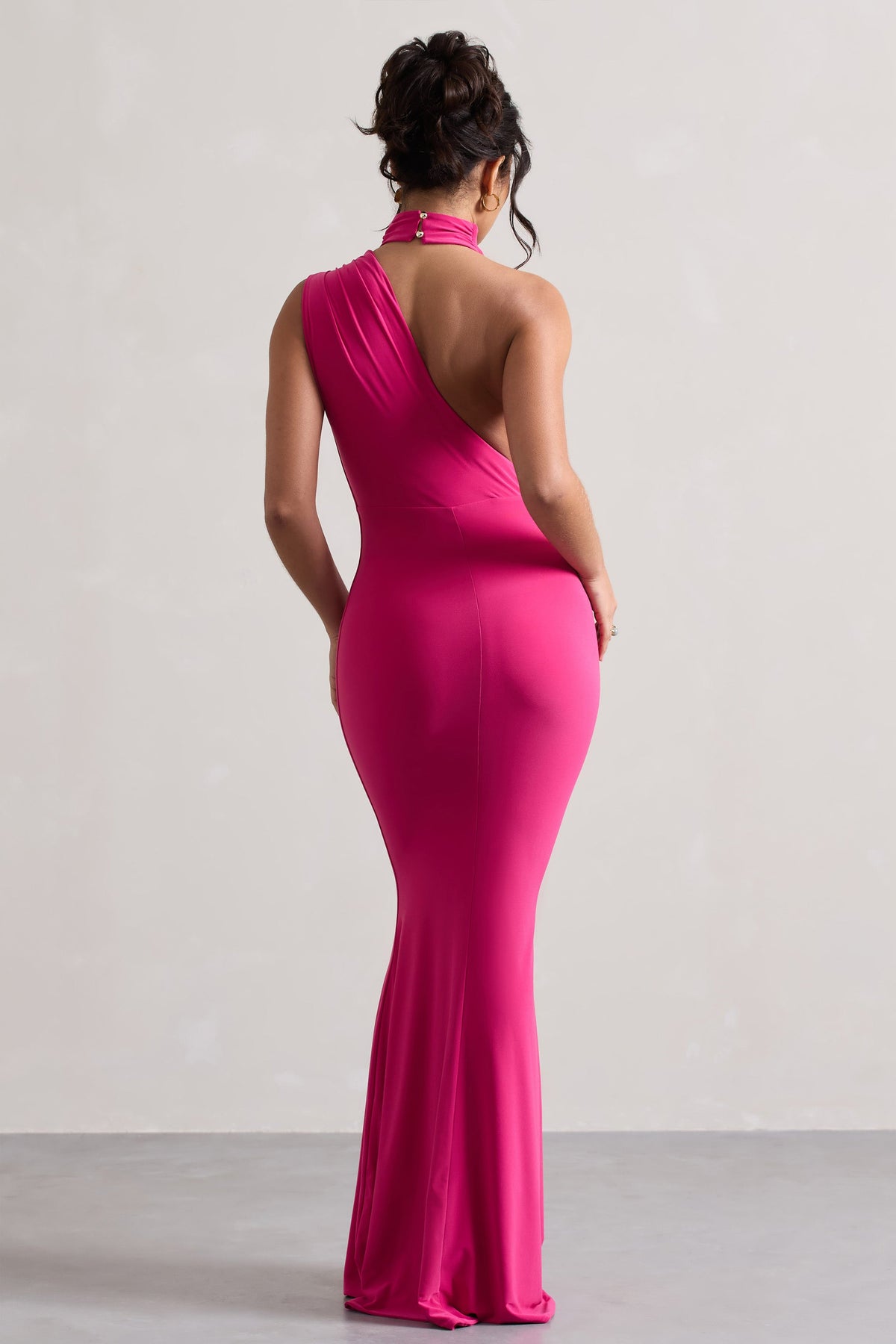 Pink One Shoulder Draped Maxi Dress - View 3 | Shop Formal Dress