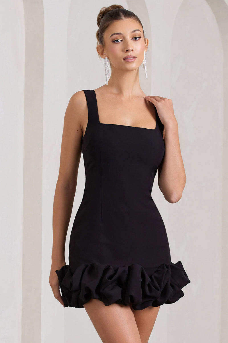 Lucy Black Strappy Mini Dress With Ruffle Trim – Club L London