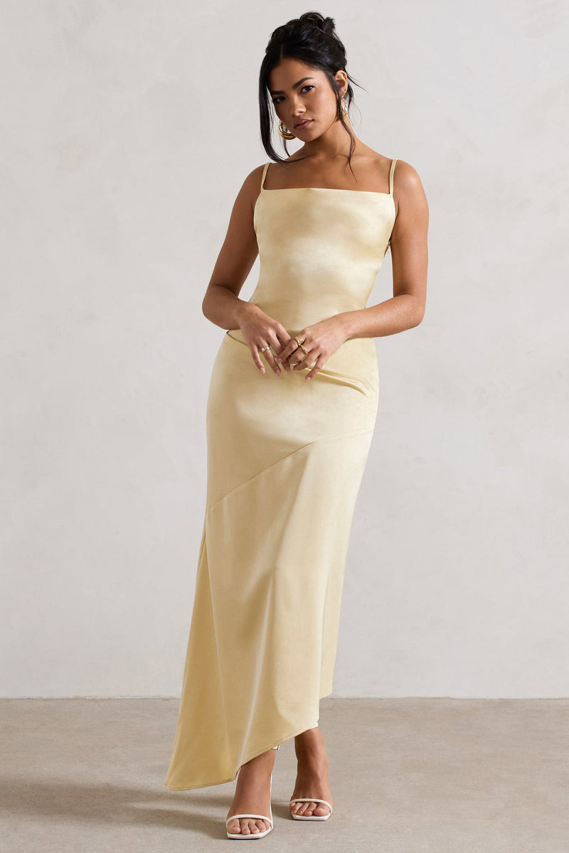 Maxi Satin Dress With Back Cowl Lemon