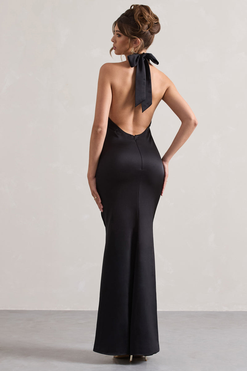 Halter Neckline Black Tie Halter Dress Black Satin Halter Neck