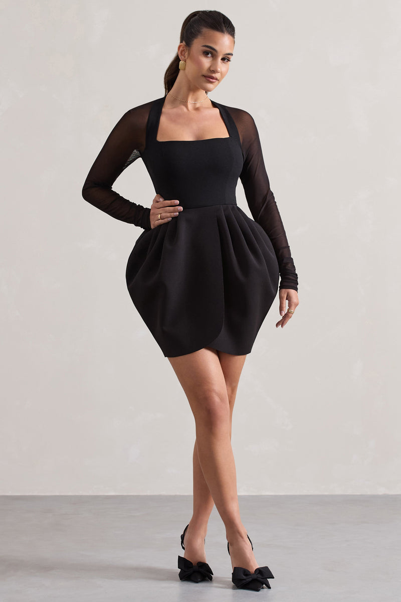 Alto Black Square-Neck Mini Dress With Puff Skirt – Club L London