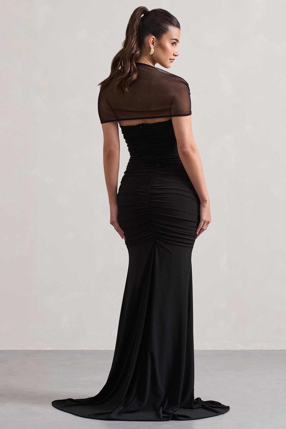 Black Fishtail Maxi Dress With Sheer Sleeves - View 3 | Shop Formal Dress