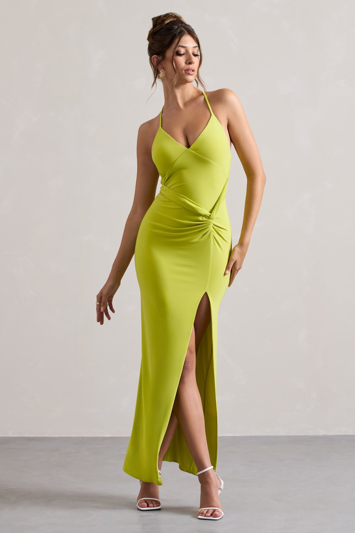 Collective Dress - Lime Green Halter-Neck Wrap Maxi Dress image 2
