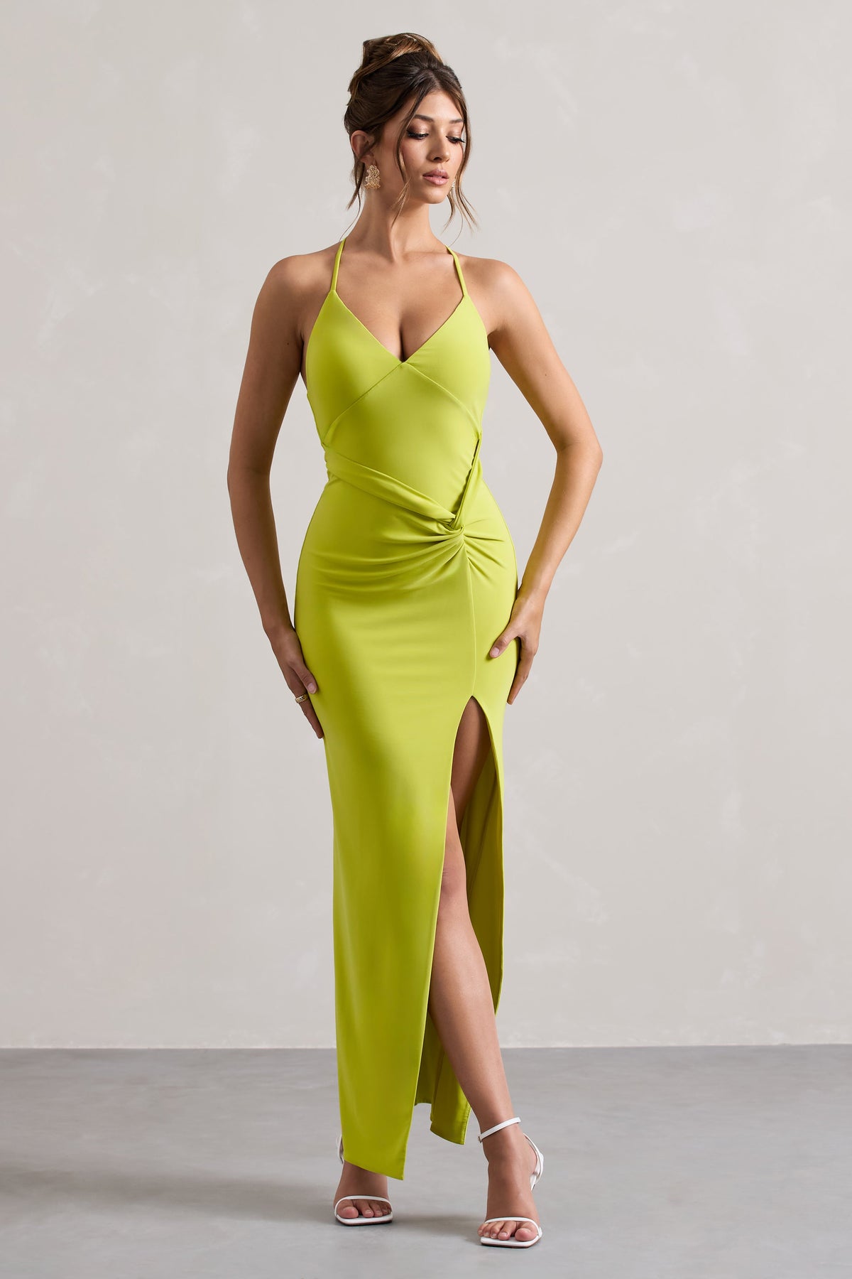 Collective Dress - Lime Green Halter-Neck Wrap Maxi Dress image 6