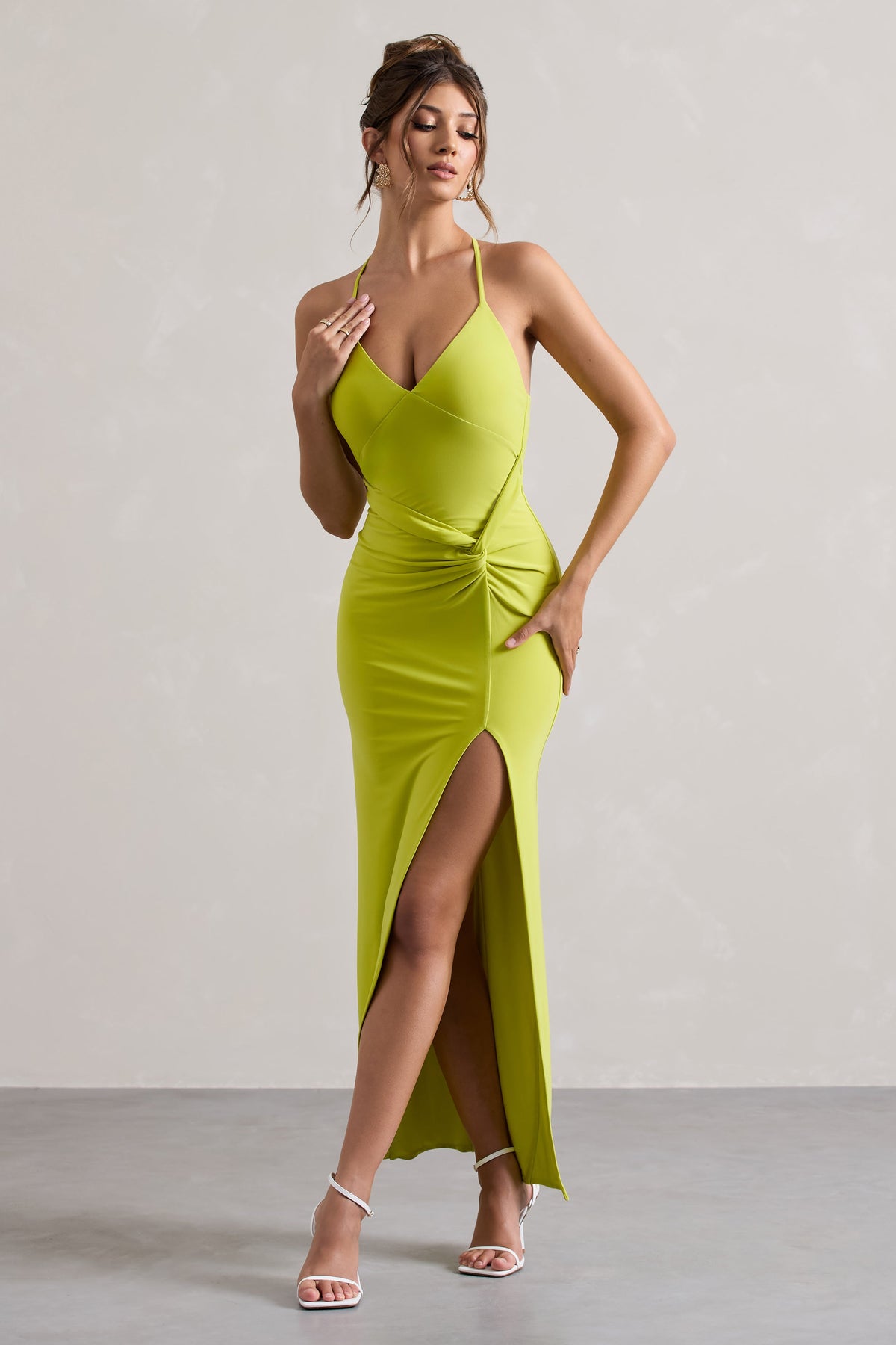 Collective Dress - Lime Green Halter-Neck Wrap Maxi Dress image 5