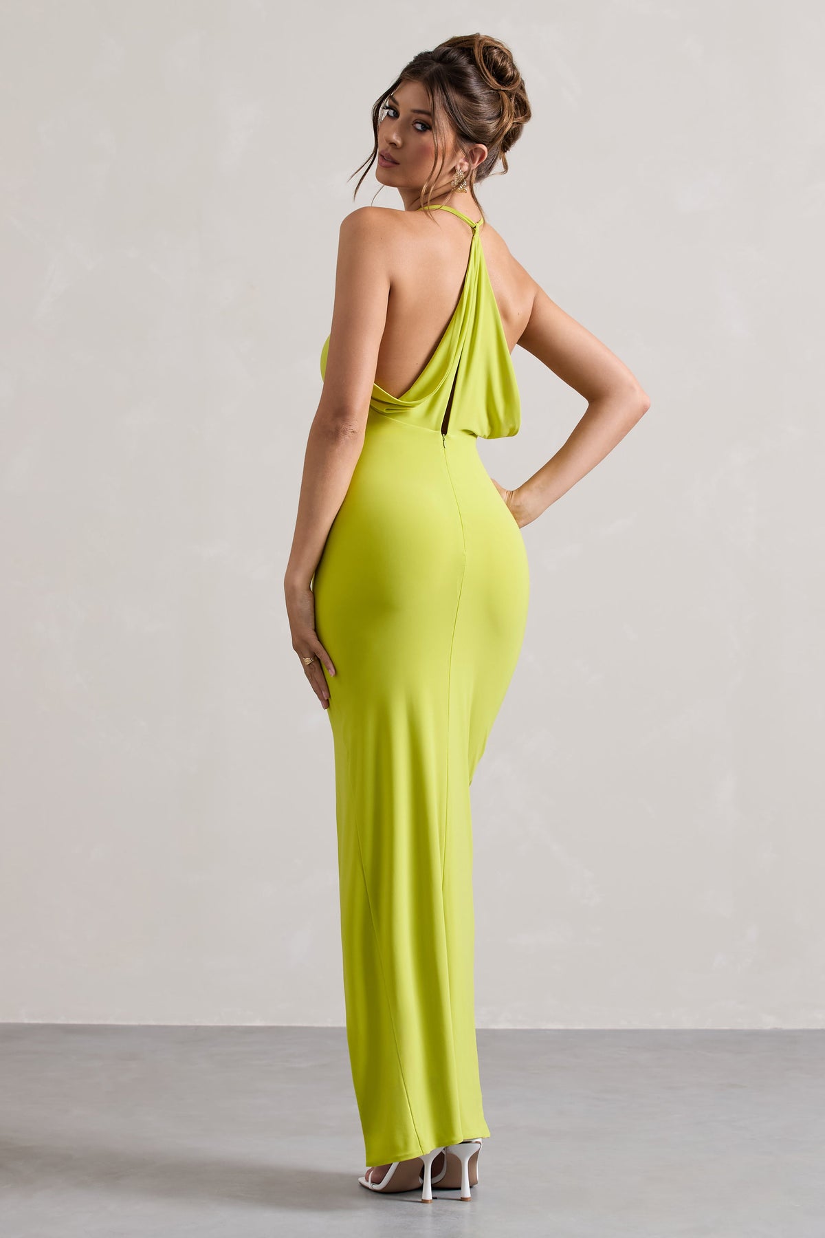 Collective Dress - Lime Green Halter-Neck Wrap Maxi Dress image 3