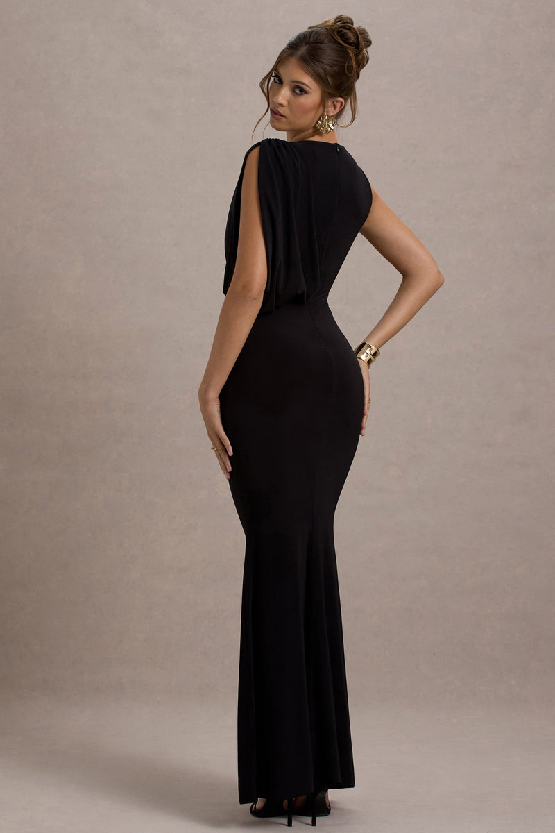 Paphos Black Draped Sleeveless Maxi Dress Club L London AUS