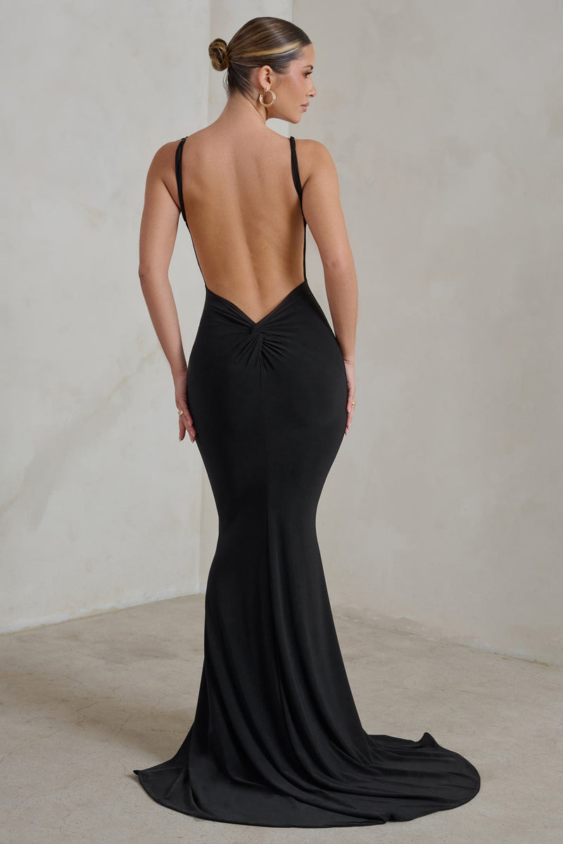 Endless Love Black Backless Knot Detail Fishtail Maxi Dress