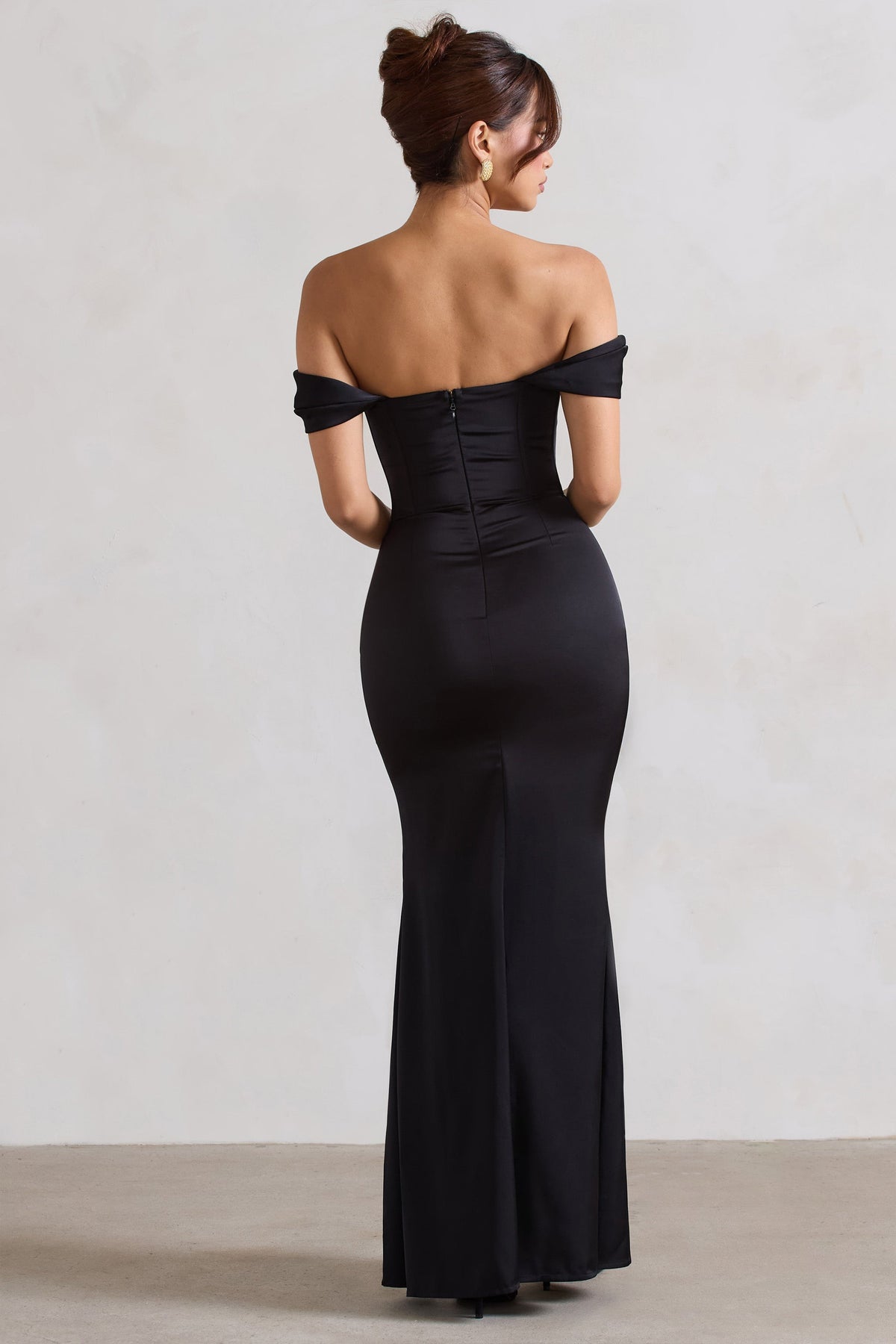 Black Bardot Satin Maxi Dress - View 3 | Shop Formal Dress