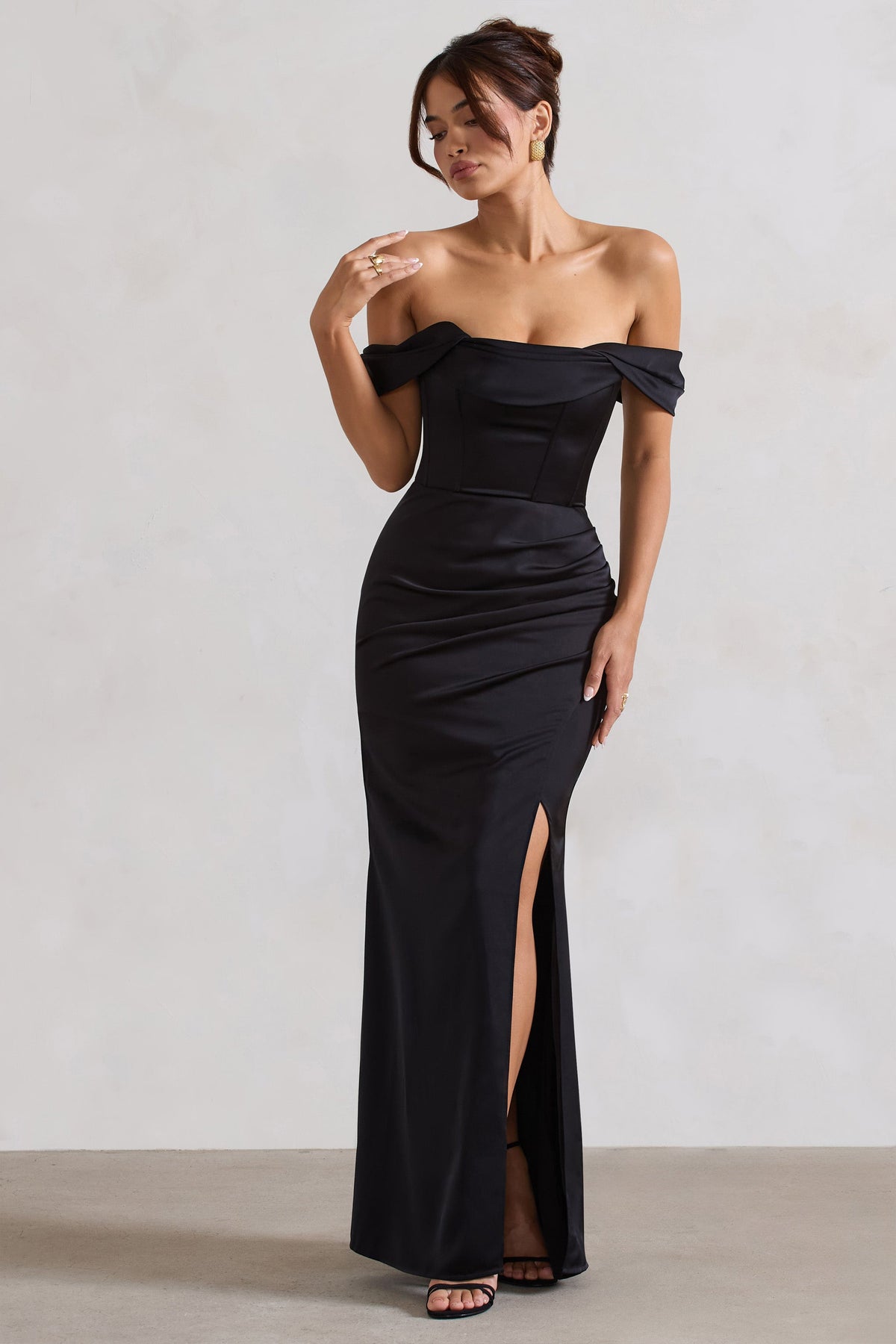 Black Bardot Satin Maxi Dress - View 6 | Shop Formal Dress