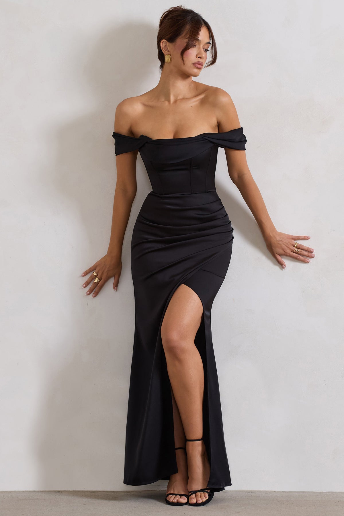 Black Bardot Satin Maxi Dress - View 2 | Shop Formal Dress