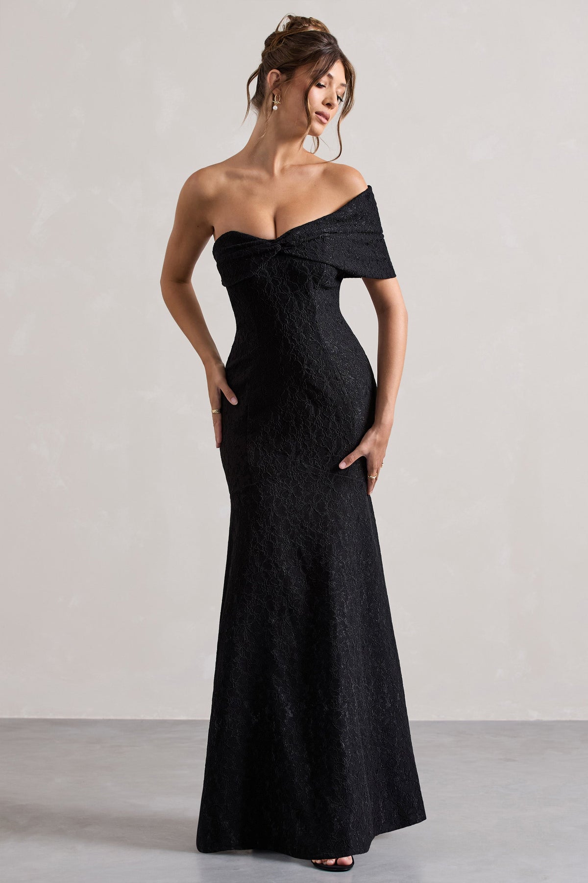 Black Lace Twisted Bardot Maxi Dress - View 6 | Shop Formal Dress