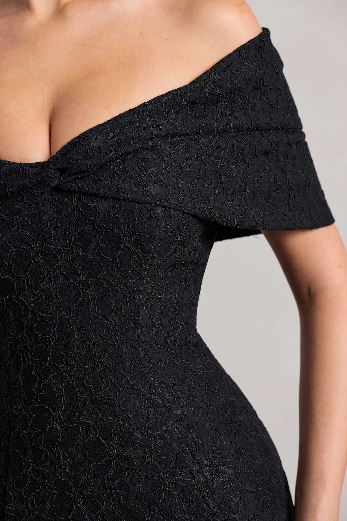 Black Lace Twisted Bardot Maxi Dress - View 5 | Shop Formal Dress