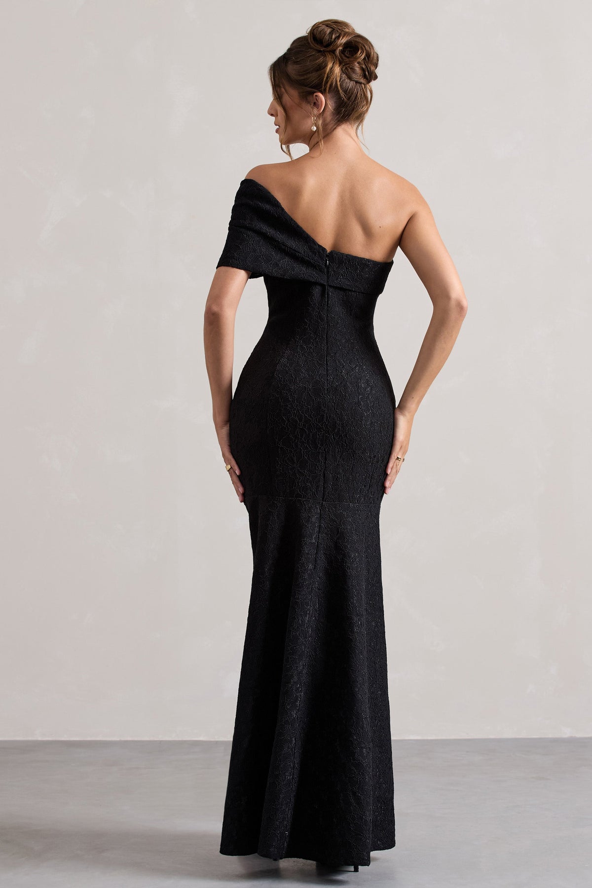 Black Lace Twisted Bardot Maxi Dress - View 3 | Shop Formal Dress