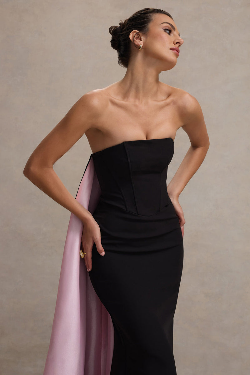 She's Trouble Black Bandeau Maxi Dress With Pink Cape Club L London AUS