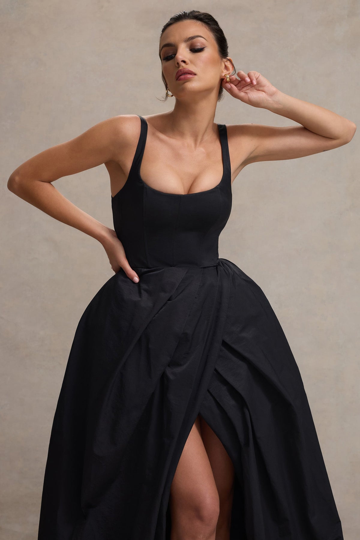 Black Strappy Maxi Dress With Volume High-Low Skirt - View 4 | Shop Formal Dress