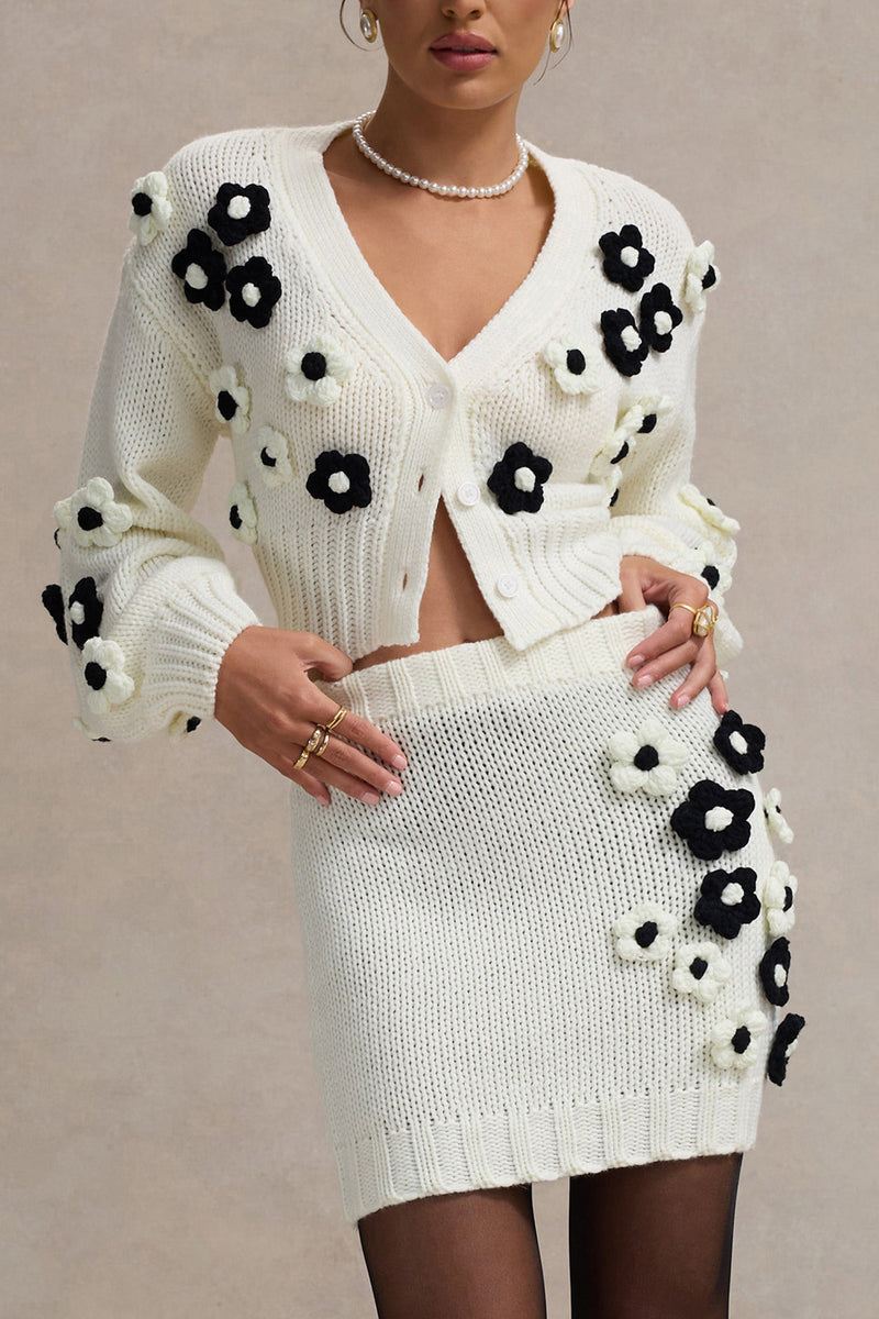 Fashion Cropped Flower Cardigan