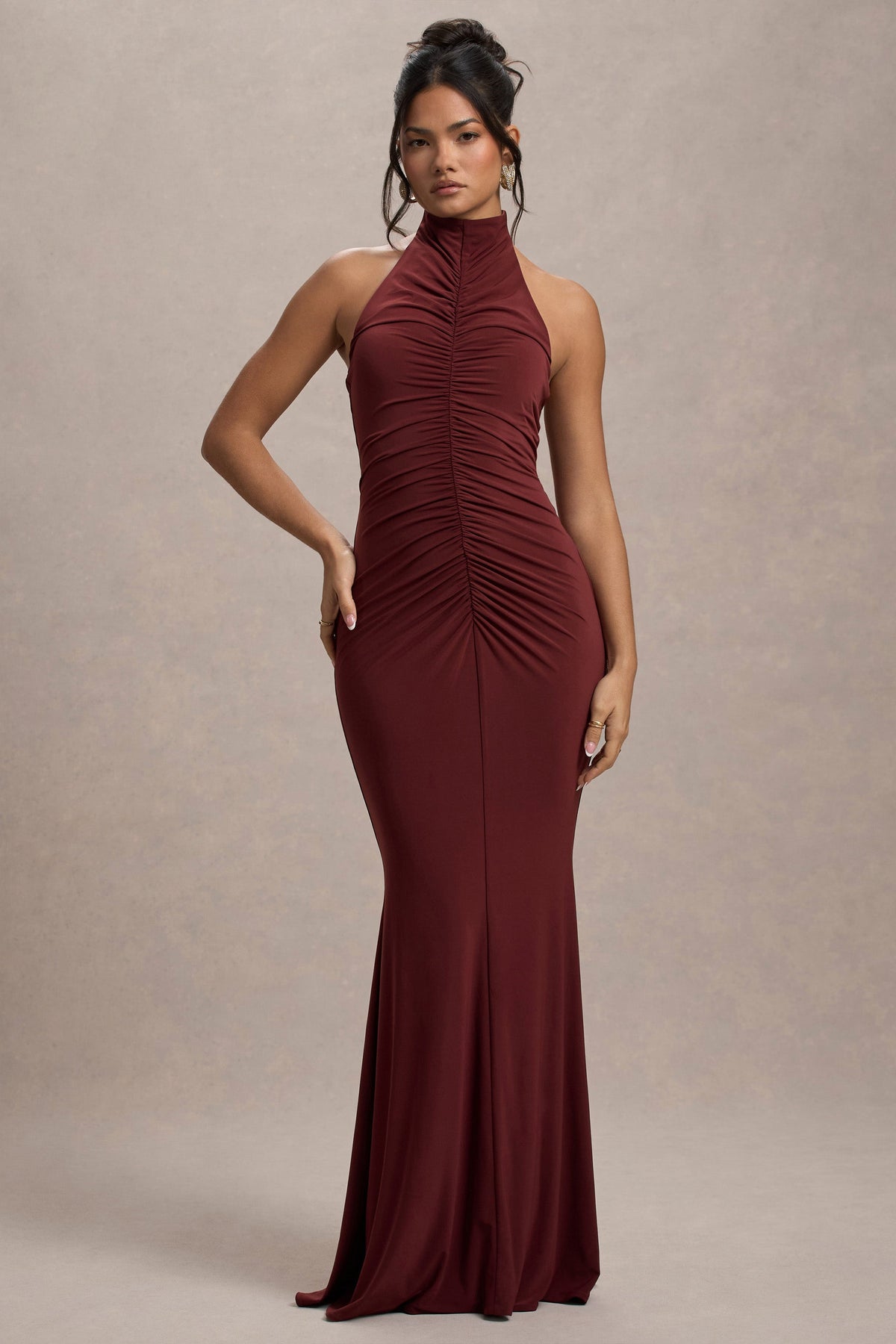 Port High-Neck Ruched Fishtail Maxi Dress - View 5 | Shop Formal Dress