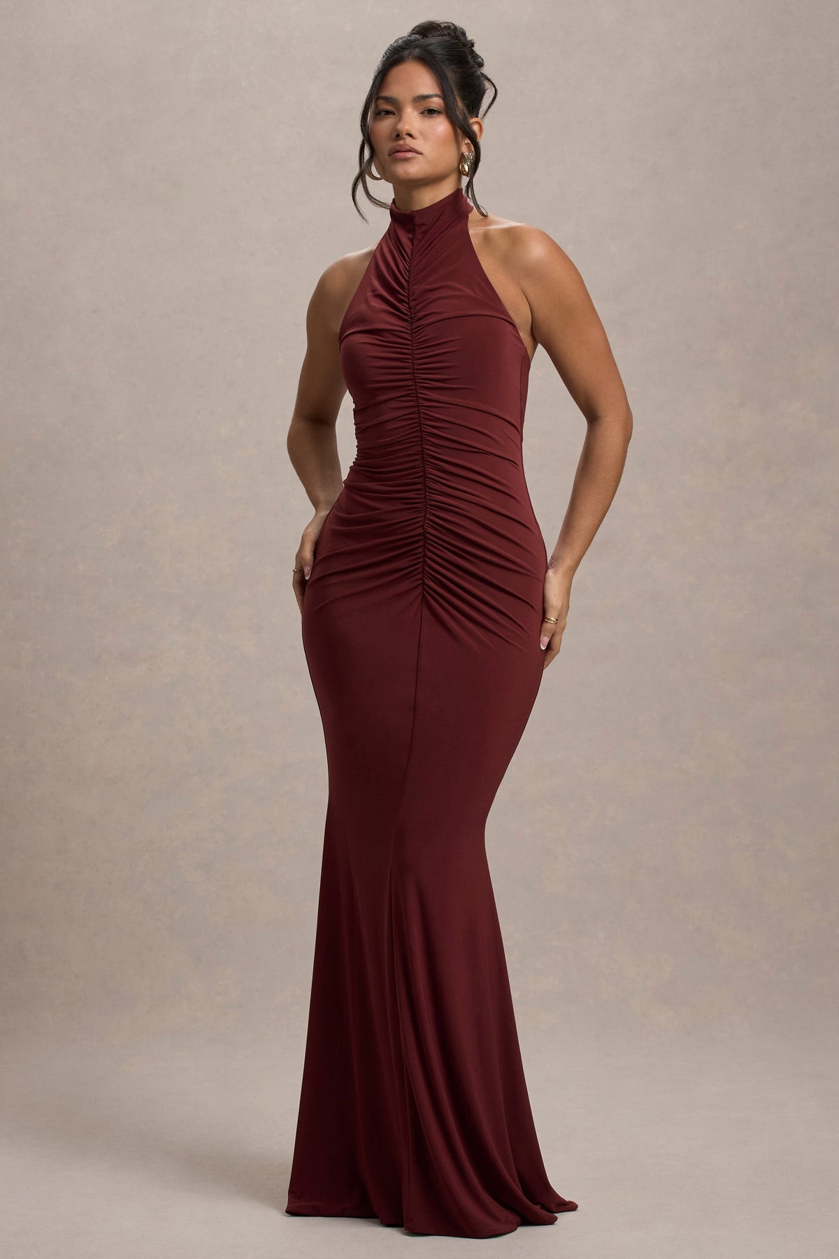 Port High-Neck Ruched Fishtail Maxi Dress - View 2 | Shop Formal Dress