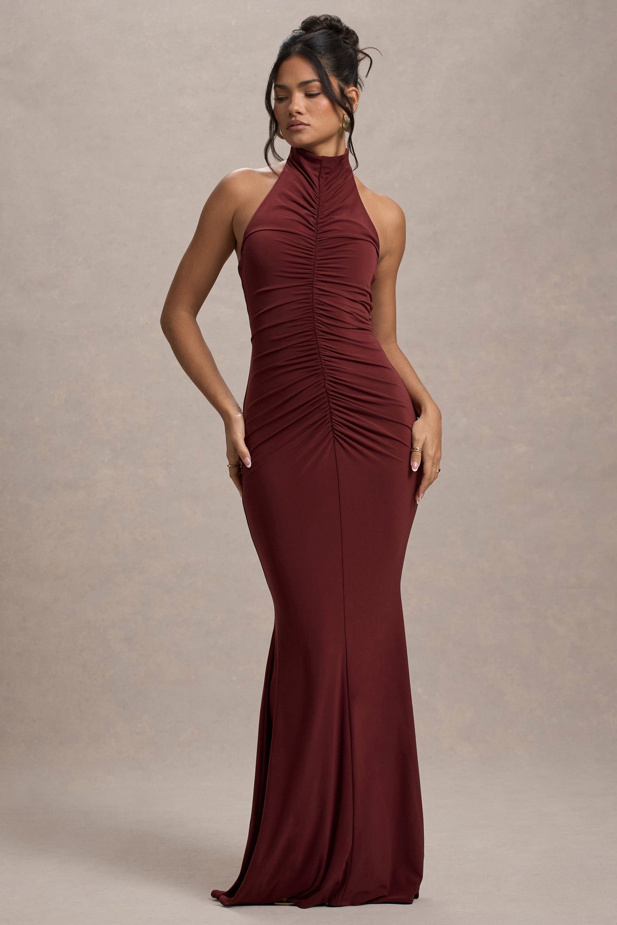 Port High-Neck Ruched Fishtail Maxi Dress - View 6 | Shop Formal Dress