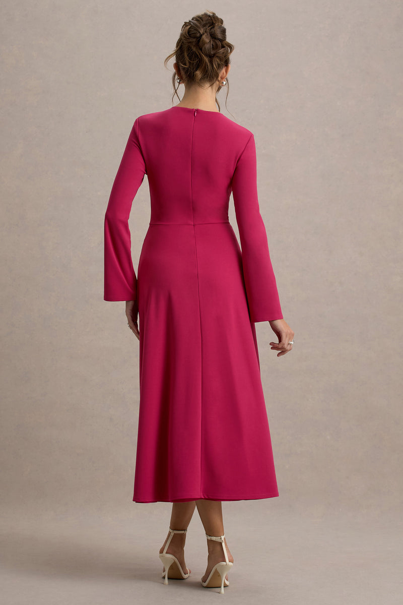 Recursia Lotus Light Long Sleeve Midi Dress In Pink