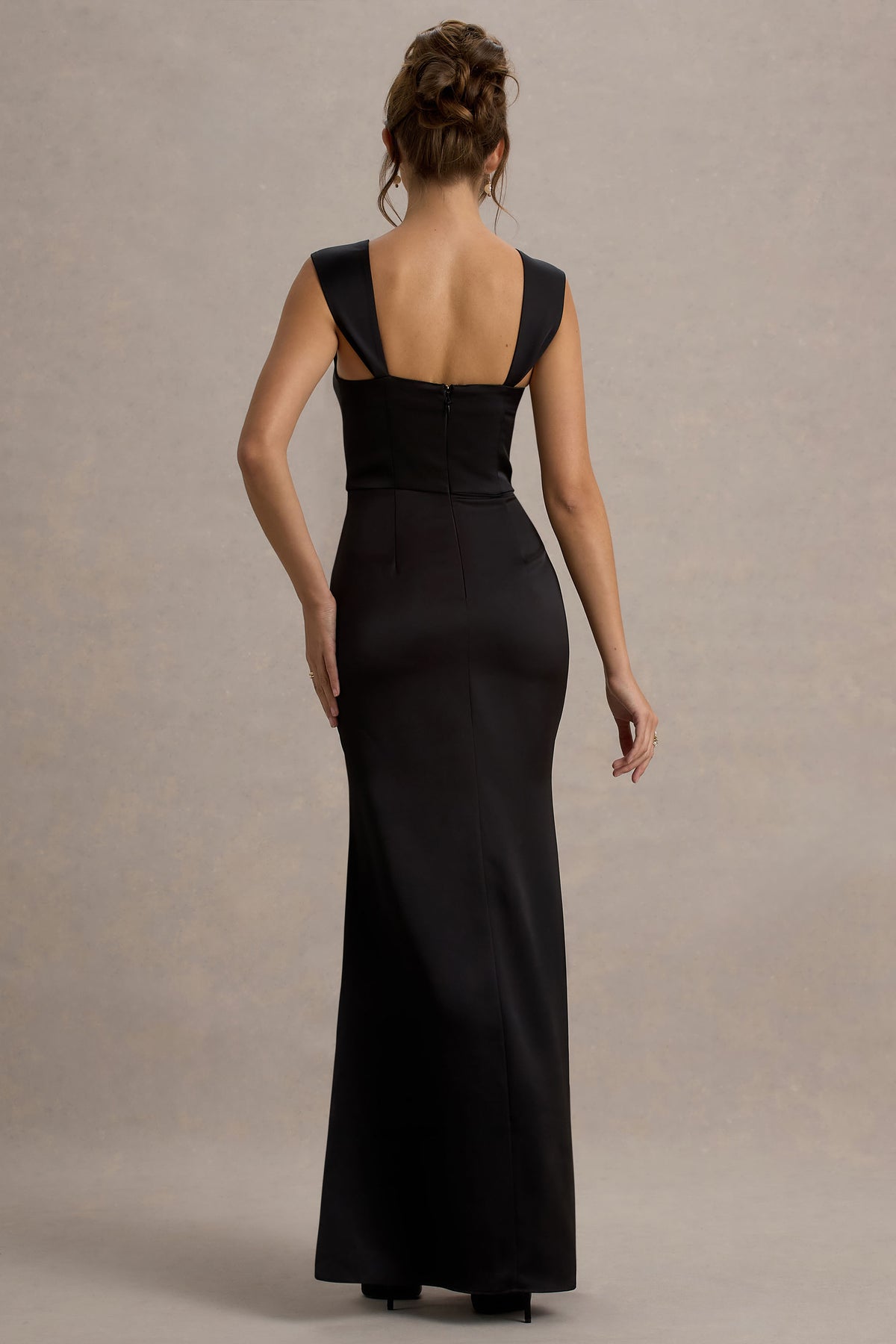 Black Satin Corset Wrap Maxi Dress - View 3 | Shop Formal Dress