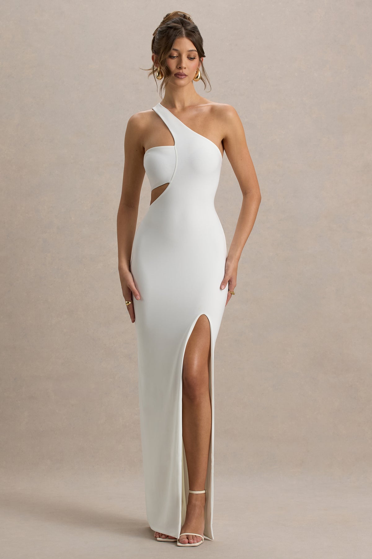Collective Dress - White Asymmetric Cut-Out Split Maxi Dress image 5